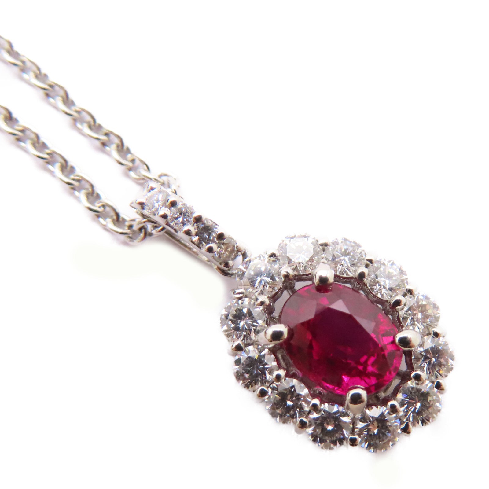 JEWELRY PT900鉑金Ruby/Diamond Necklace 1.10ct紅寶石/0.65ct鑽石項鍊紅色