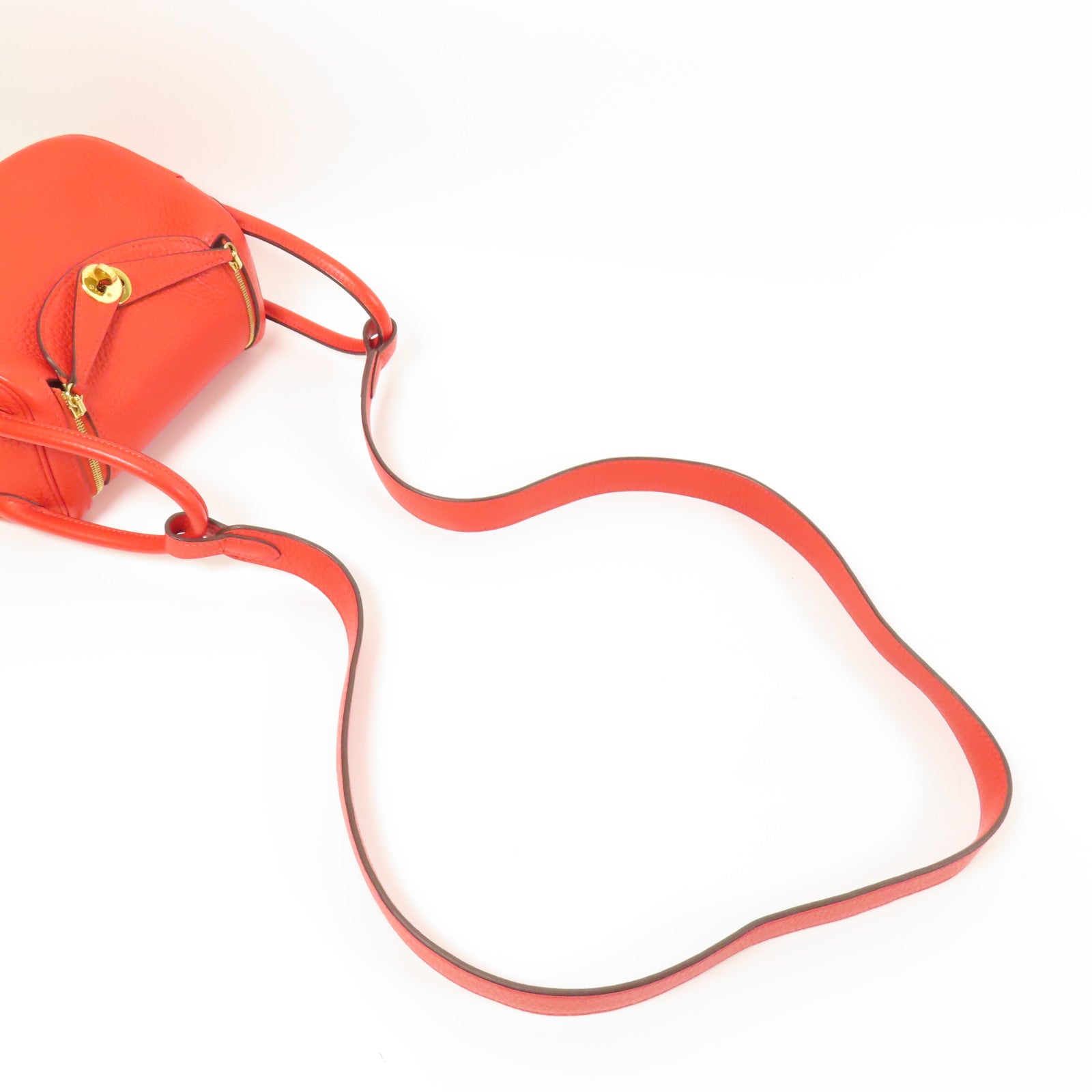 HERMES Clemence皮革Mini Lindy金扣手挽肩背兩用袋Rouge De Coeur