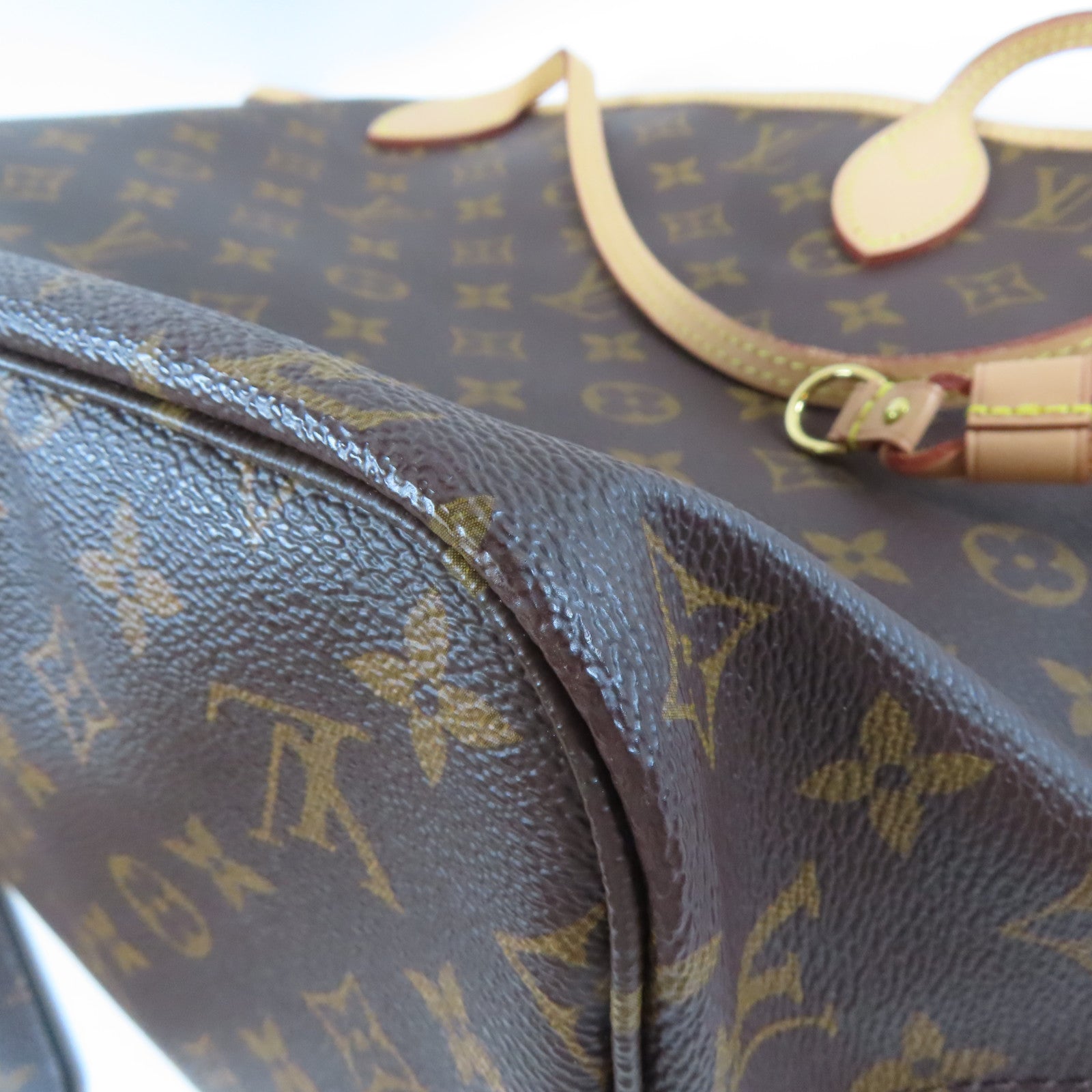 LOUIS VUITTON Monogram Neverfull MM金扣手挽袋啡色