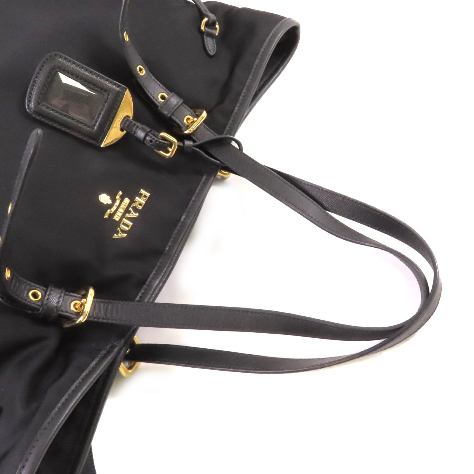 PRADA 尼龍Tote Bag金扣肩背袋黑色