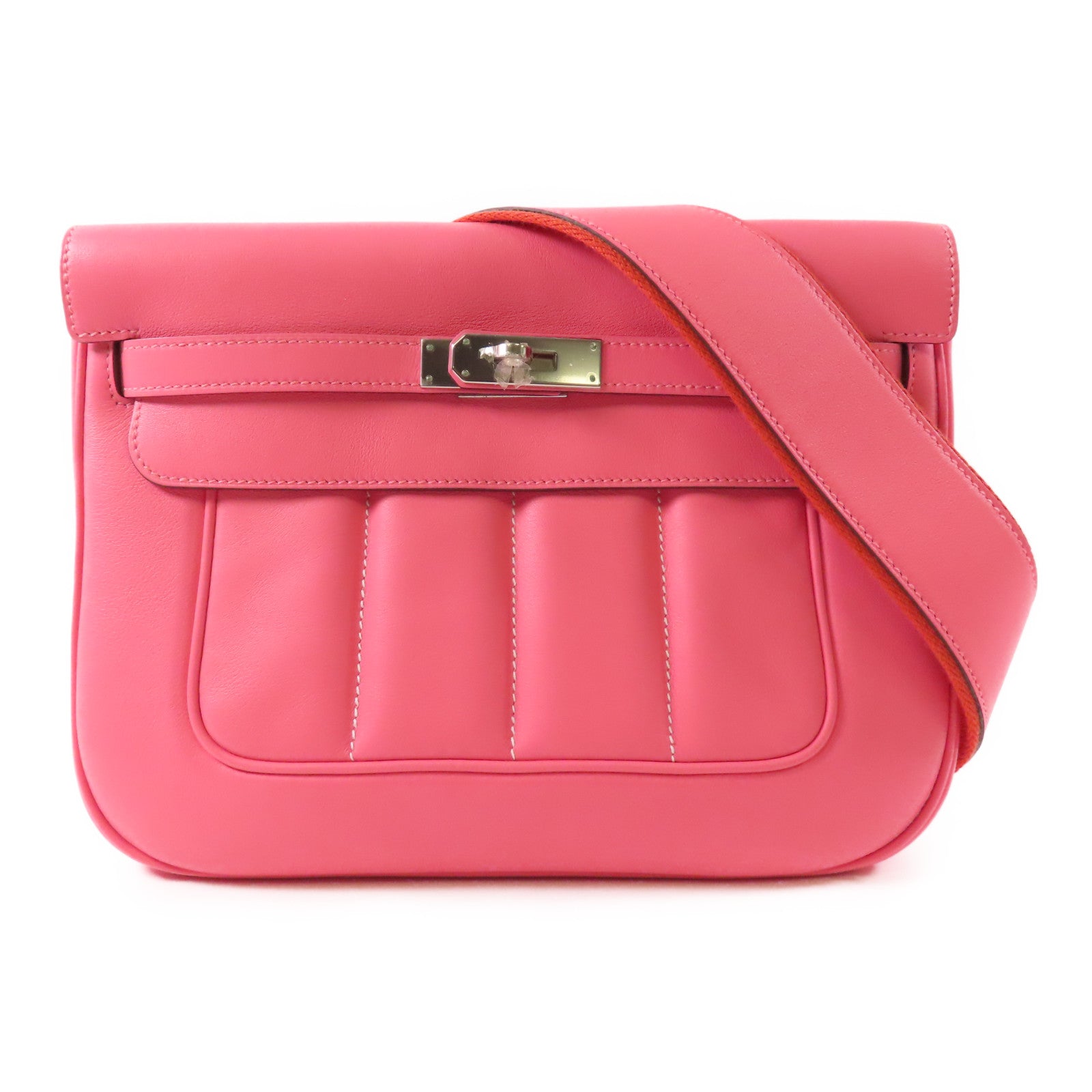 HERMES Swift皮革Berline銀扣肩背袋Rose Azalea