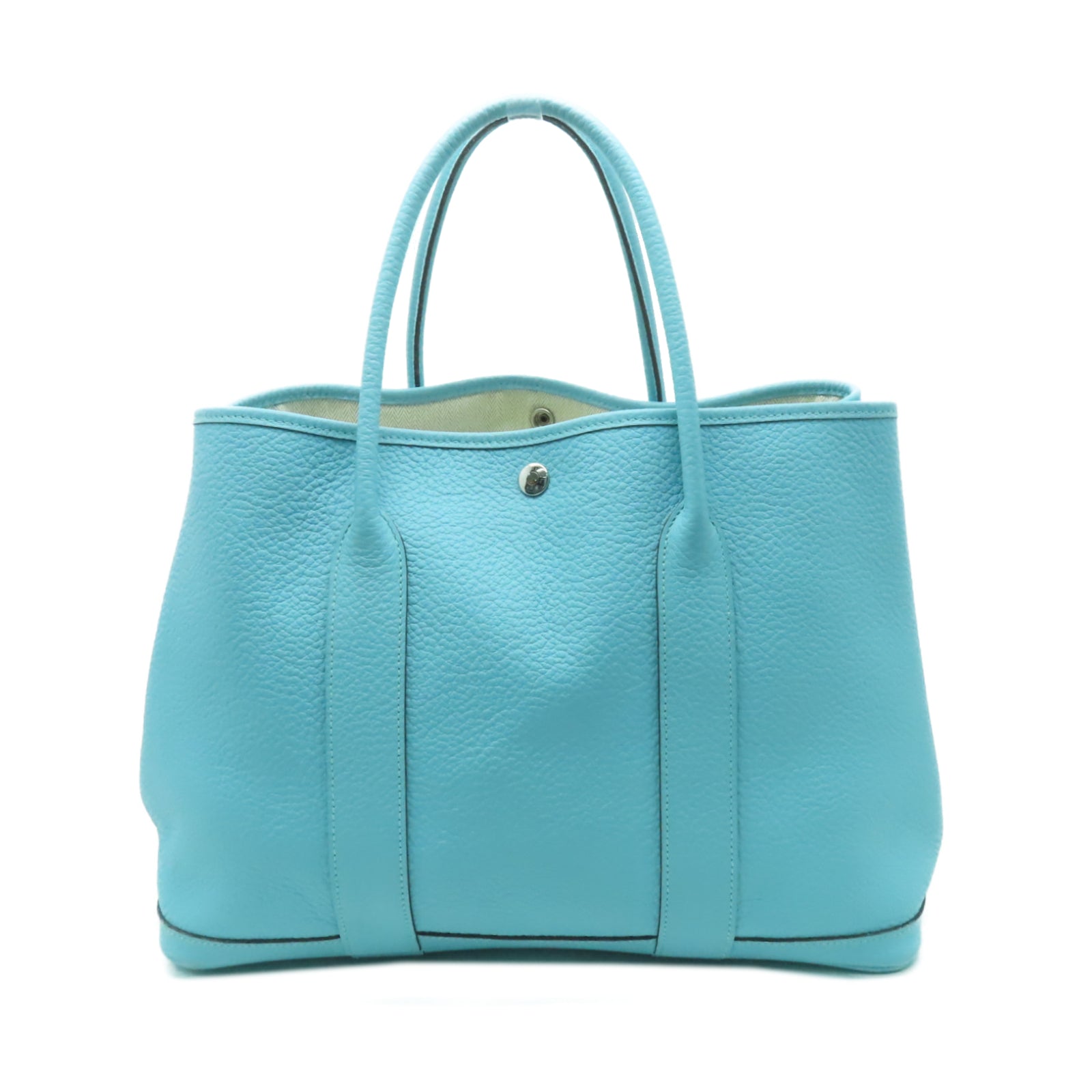 HERMES 【激減優惠】Negonda皮革Garden Party PM銀扣手挽袋Blue Atoll淺藍色