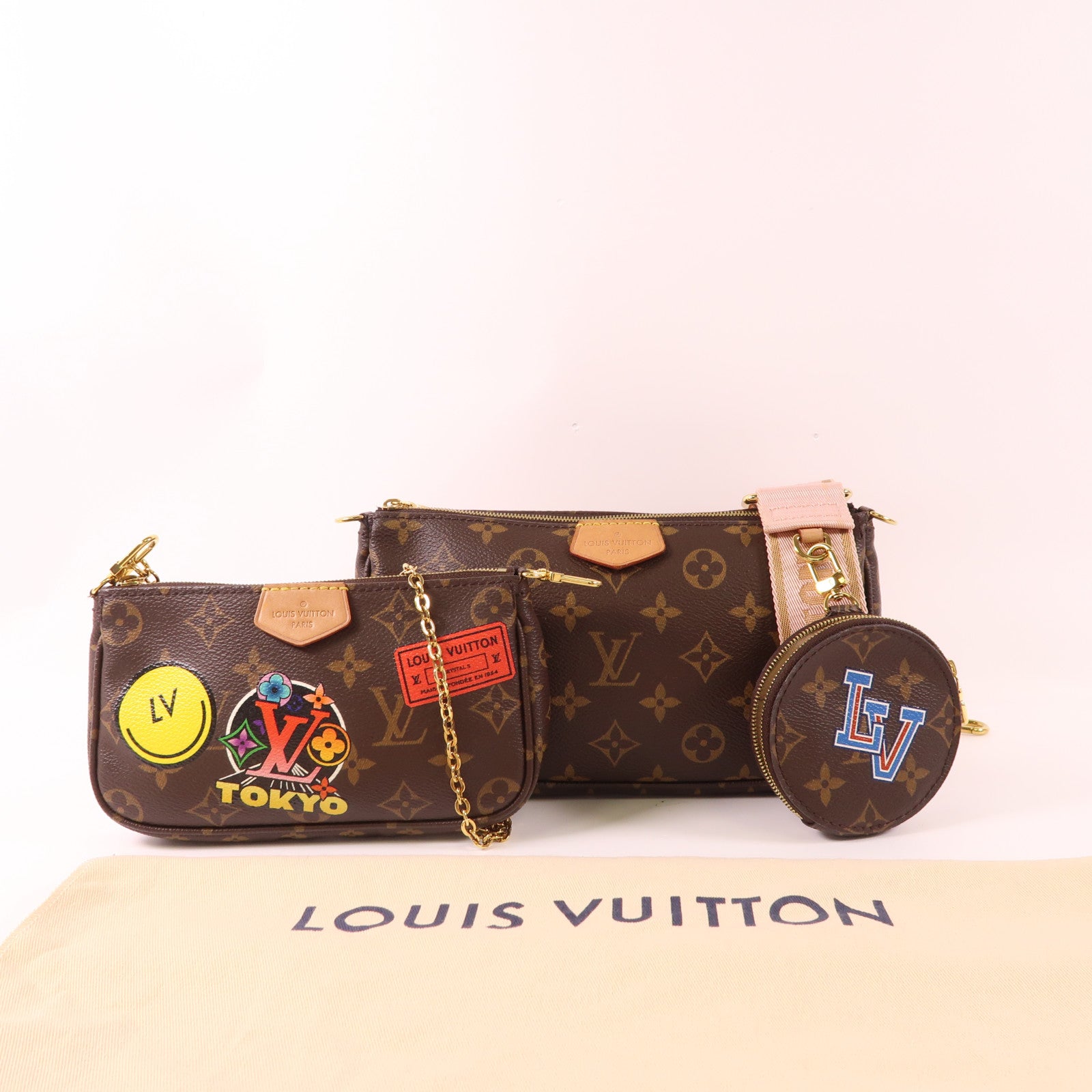 LOUIS VUITTON Monogram Multi Pochette Accessoires金扣手挽肩背兩用袋棕色