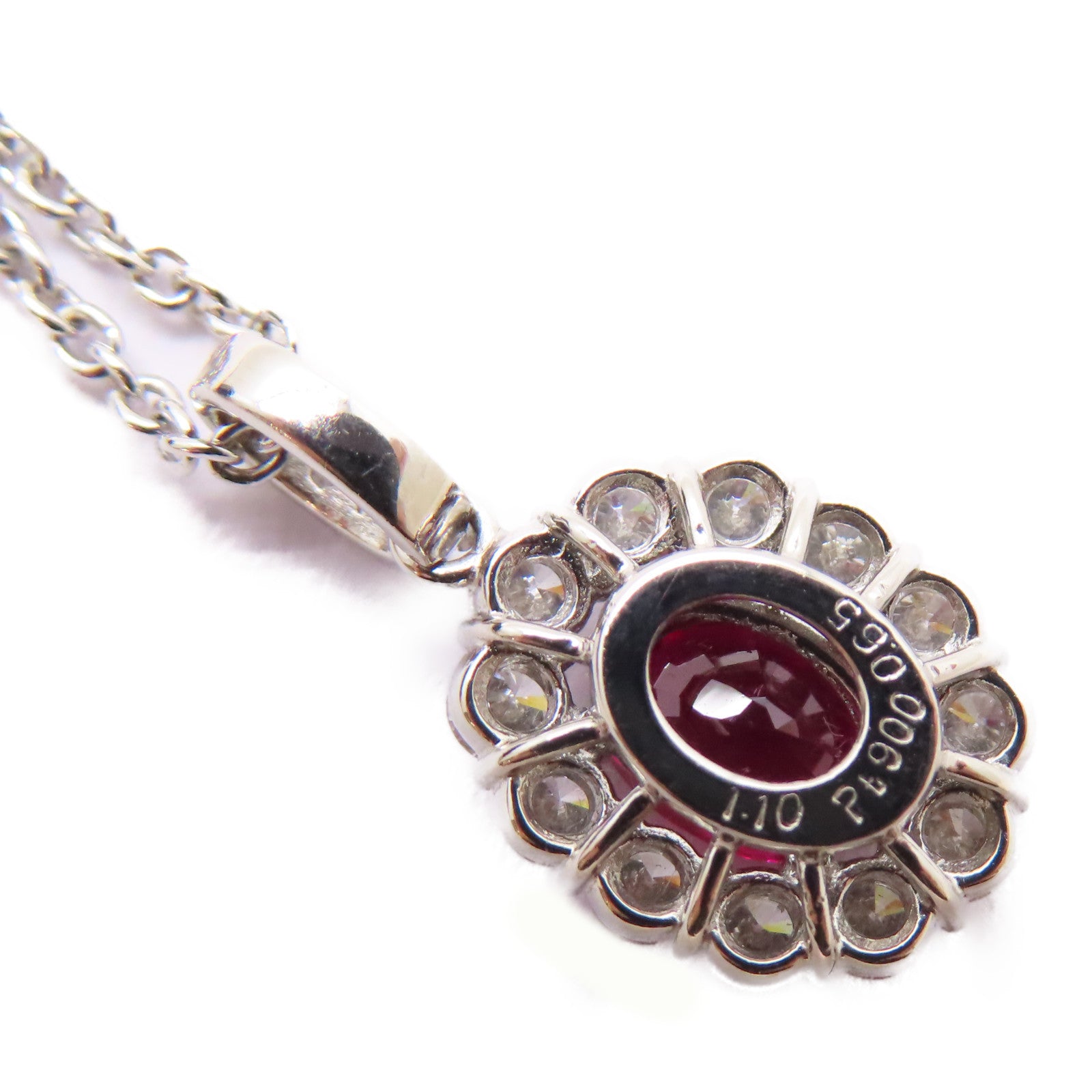 JEWELRY PT900鉑金Ruby/Diamond Necklace 1.10ct紅寶石/0.65ct鑽石項鍊紅色