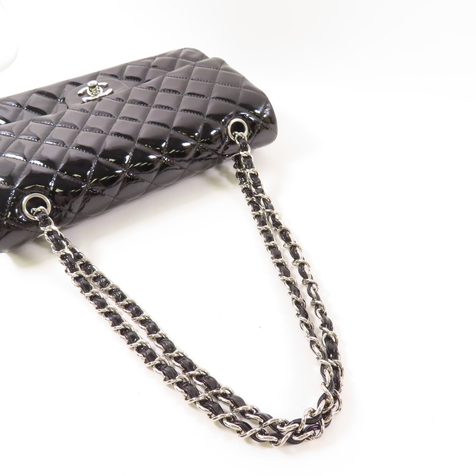 CHANEL 漆皮皮革Classic 25銀扣鏈帶肩背袋