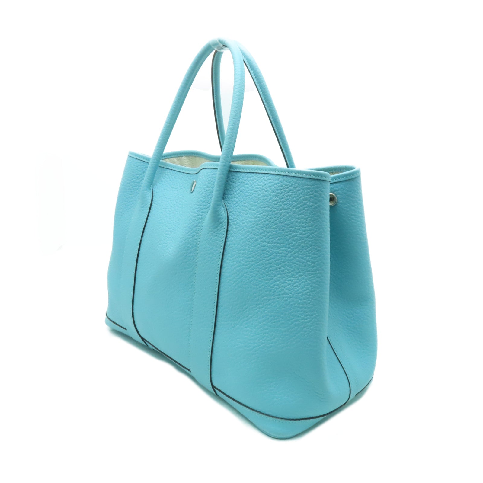 HERMES 【激減優惠】Negonda皮革Garden Party PM銀扣手挽袋Blue Atoll淺藍色