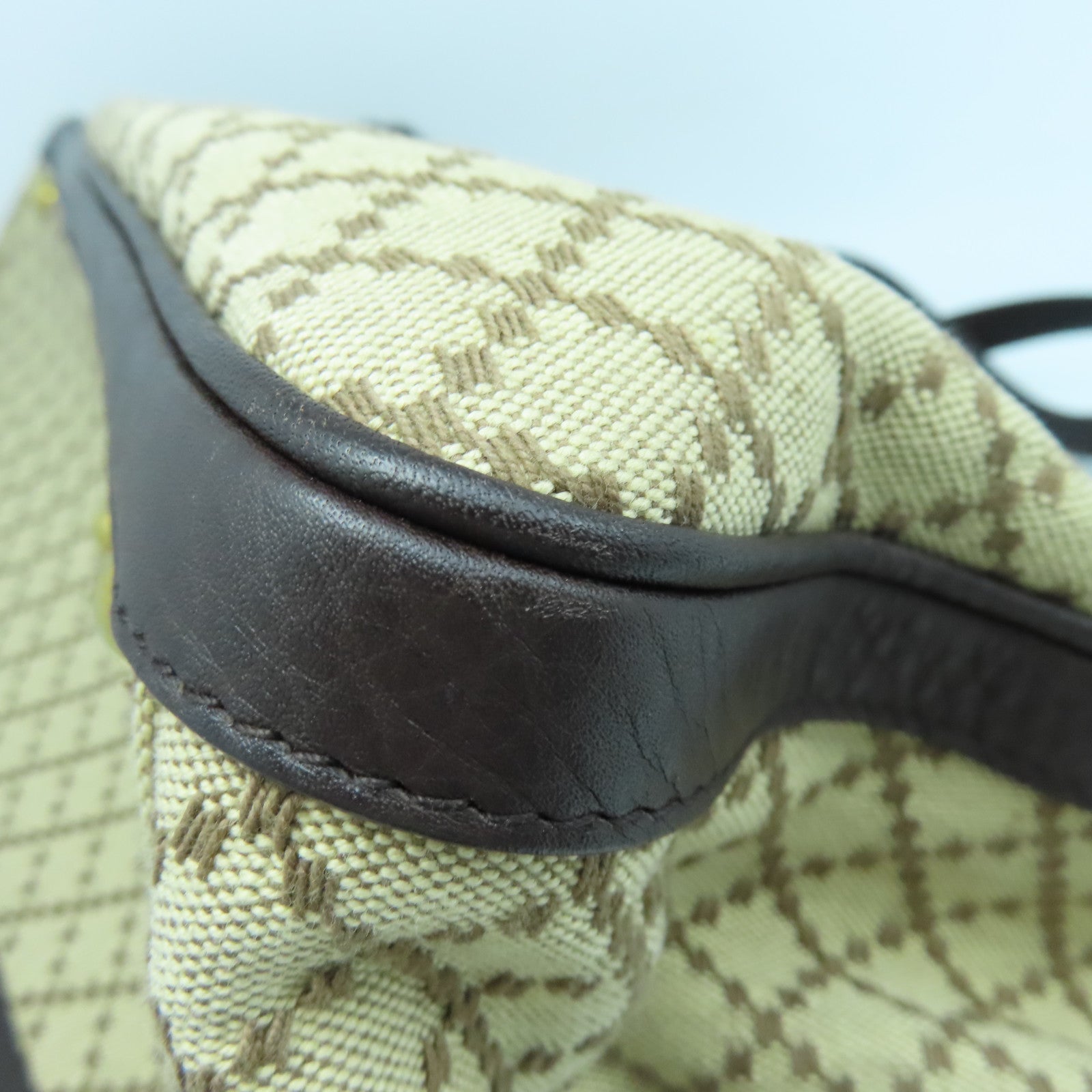 GUCCI 牛皮皮革/帆布Hand Bag金扣手挽袋啡色/米色