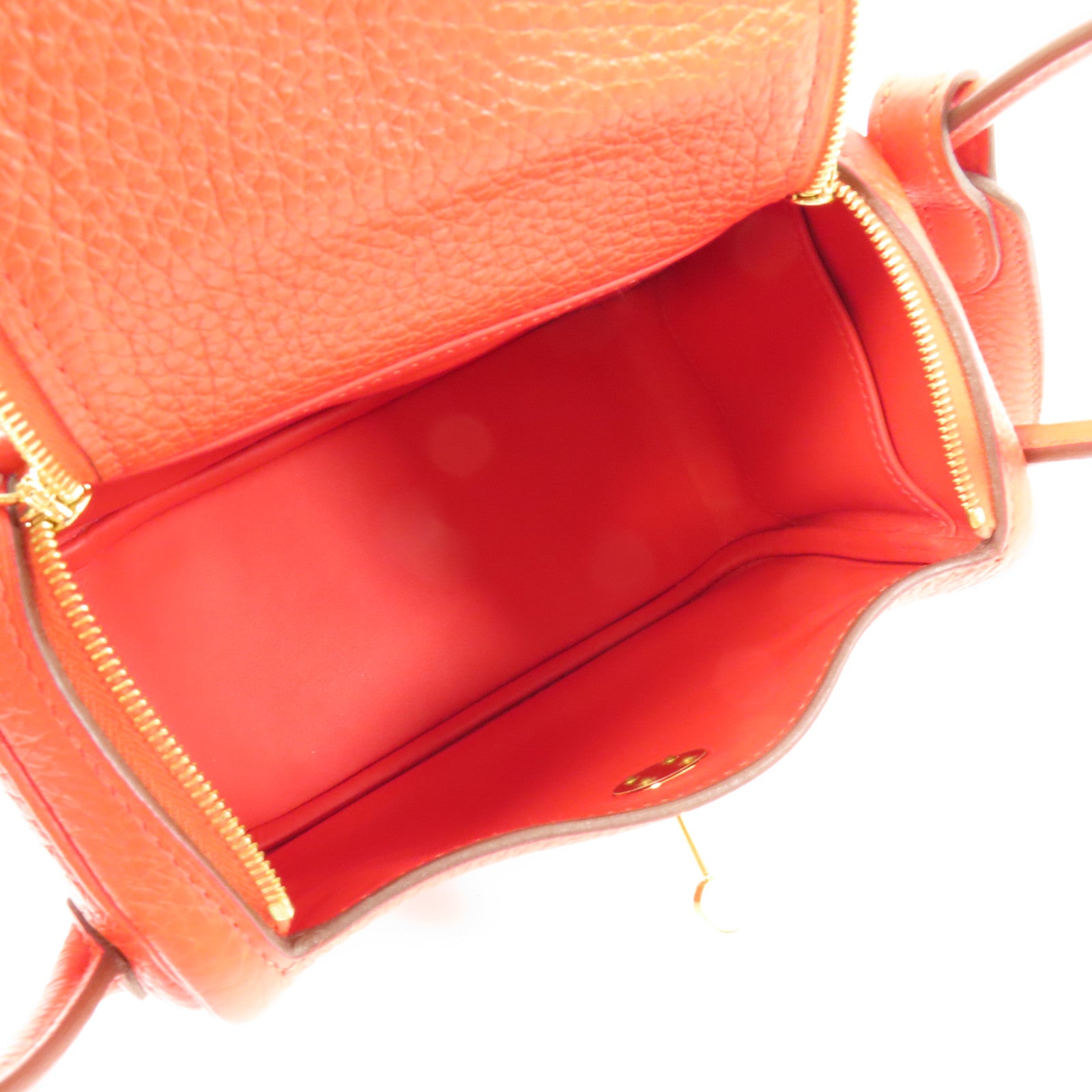 HERMES Clemence皮革Mini Lindy金扣手挽肩背兩用袋Rouge De Coeur