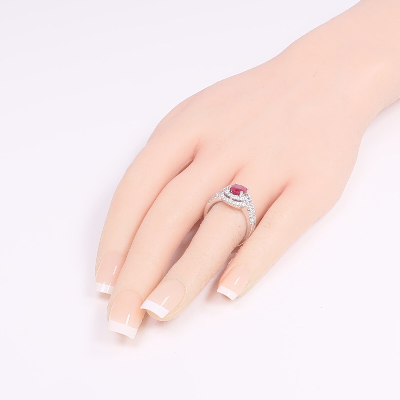 JEWELRY 18K白金Ruby Diamond紅寶石/鑽石戒指US#6.25