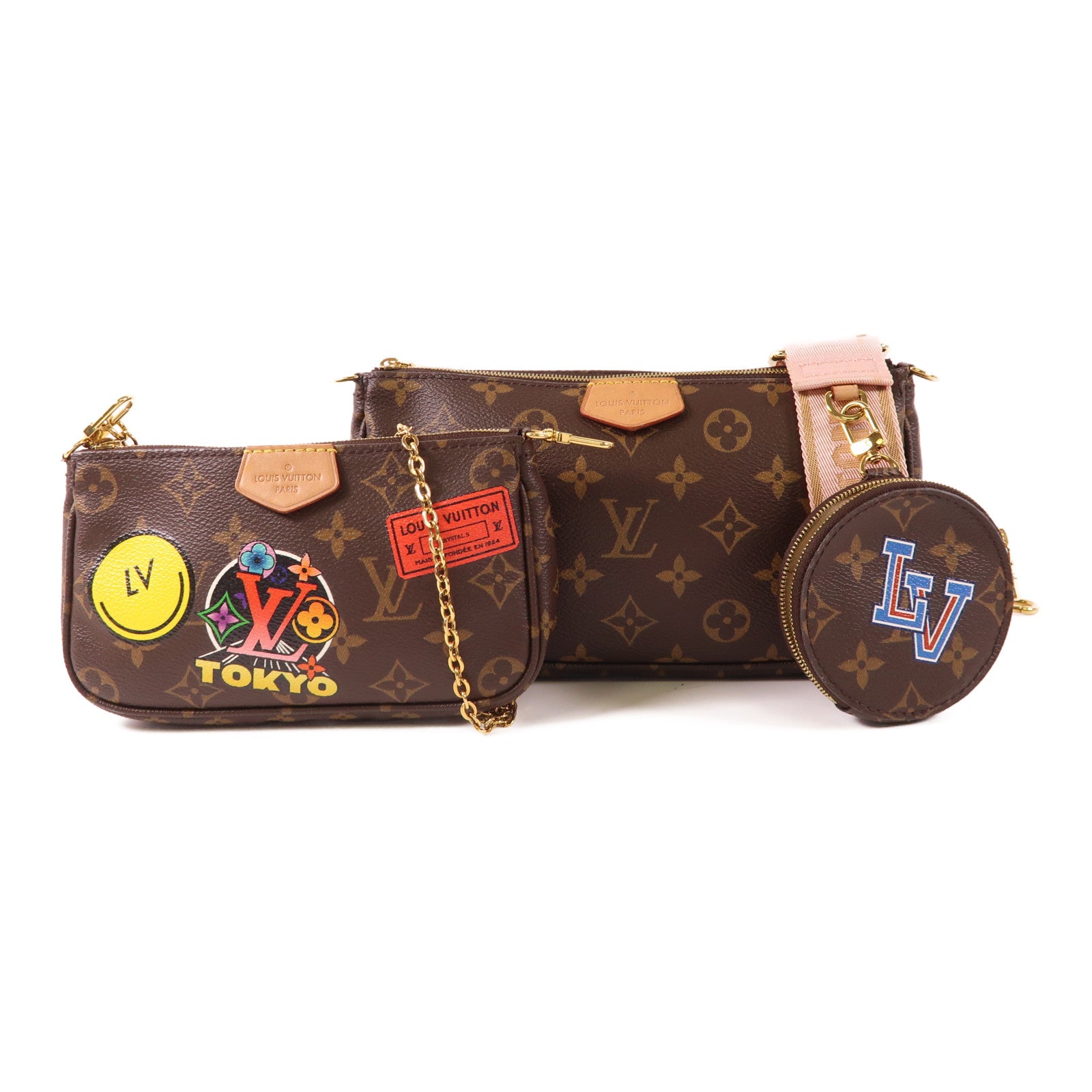 LOUIS VUITTON Monogram Multi Pochette Accessoires金扣手挽肩背兩用袋棕色
