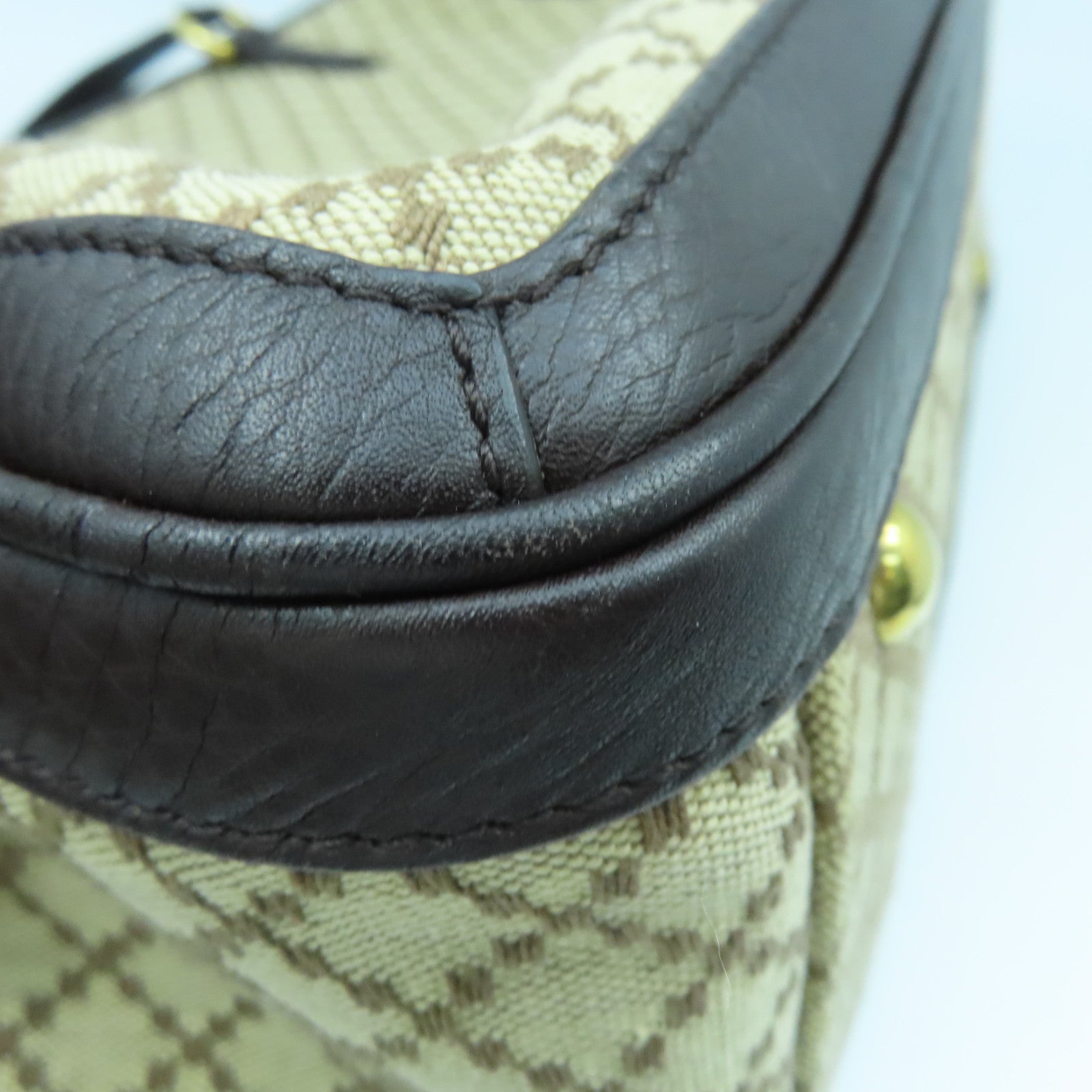 GUCCI 牛皮皮革/帆布Hand Bag金扣手挽袋啡色/米色