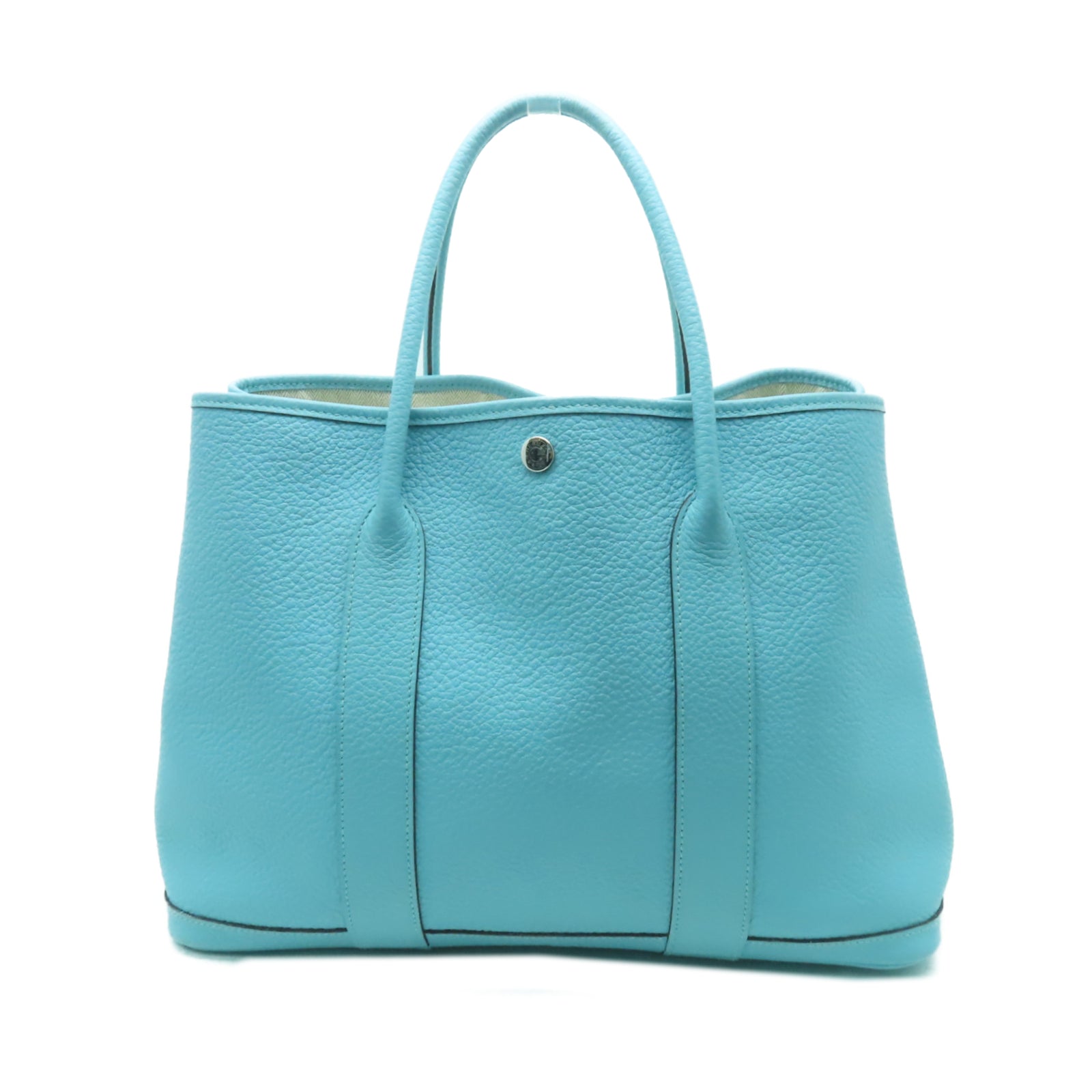 HERMES 【激減優惠】Negonda皮革Garden Party PM銀扣手挽袋Blue Atoll淺藍色