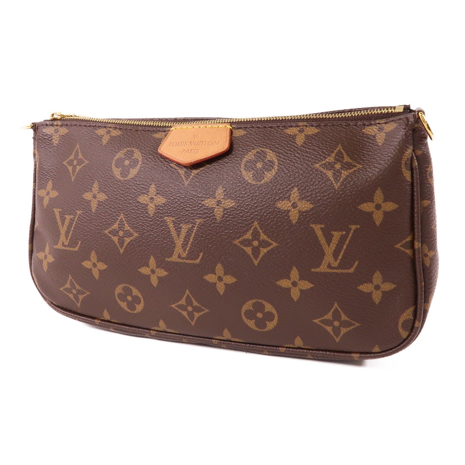 LOUIS VUITTON Monogram Multi Pochette Accessoires金扣手挽肩背兩用袋棕色
