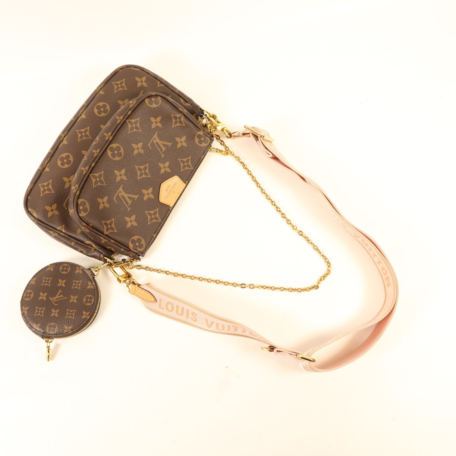LOUIS VUITTON Monogram Multi Pochette Accessoires金扣手挽肩背兩用袋棕色