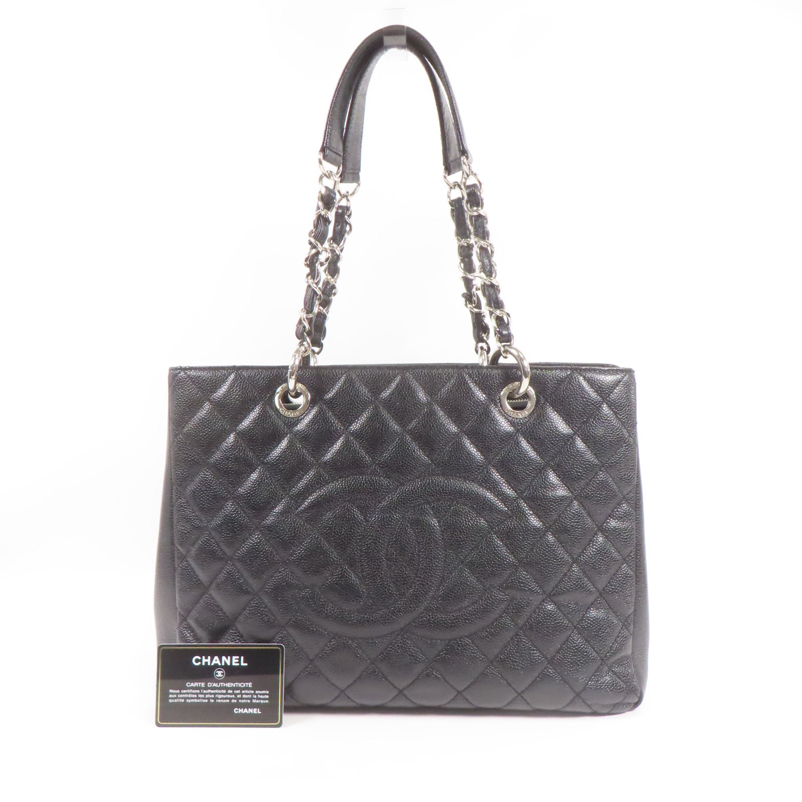 CHANEL 牛皮皮革GST Grand Shopping Tote銀扣鏈帶肩背袋