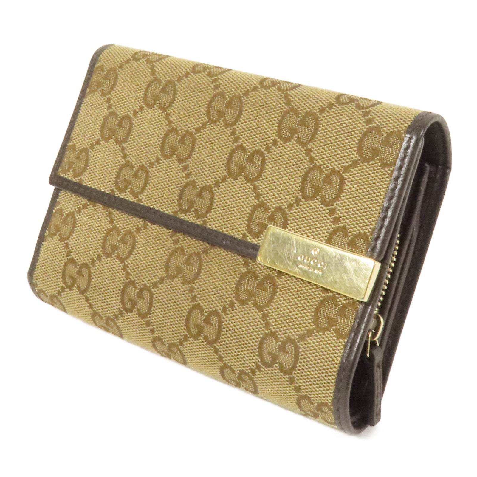 GUCCI 帆布Tri-Fold Wallet金扣錢包
