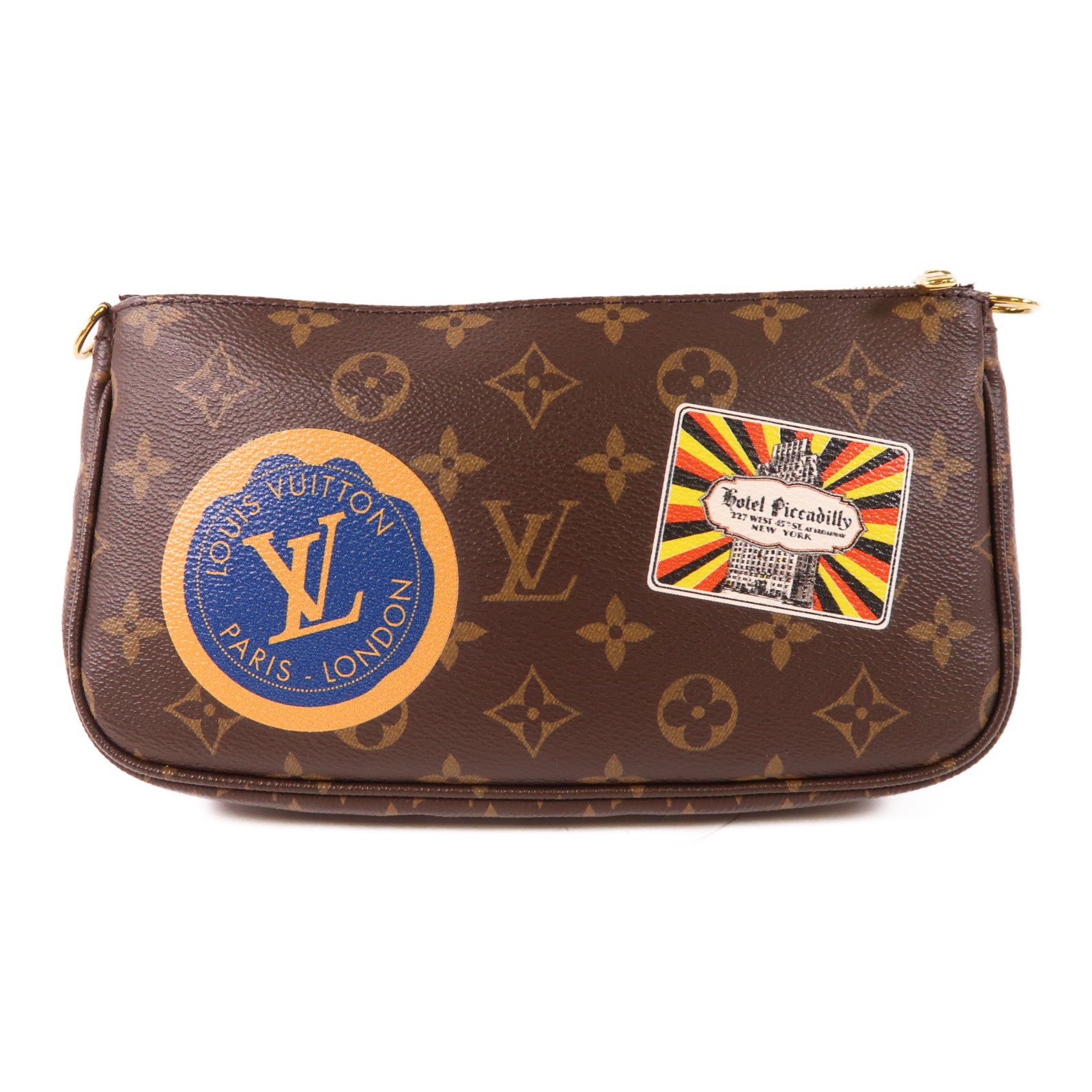 LOUIS VUITTON Monogram Multi Pochette Accessoires金扣手挽肩背兩用袋棕色
