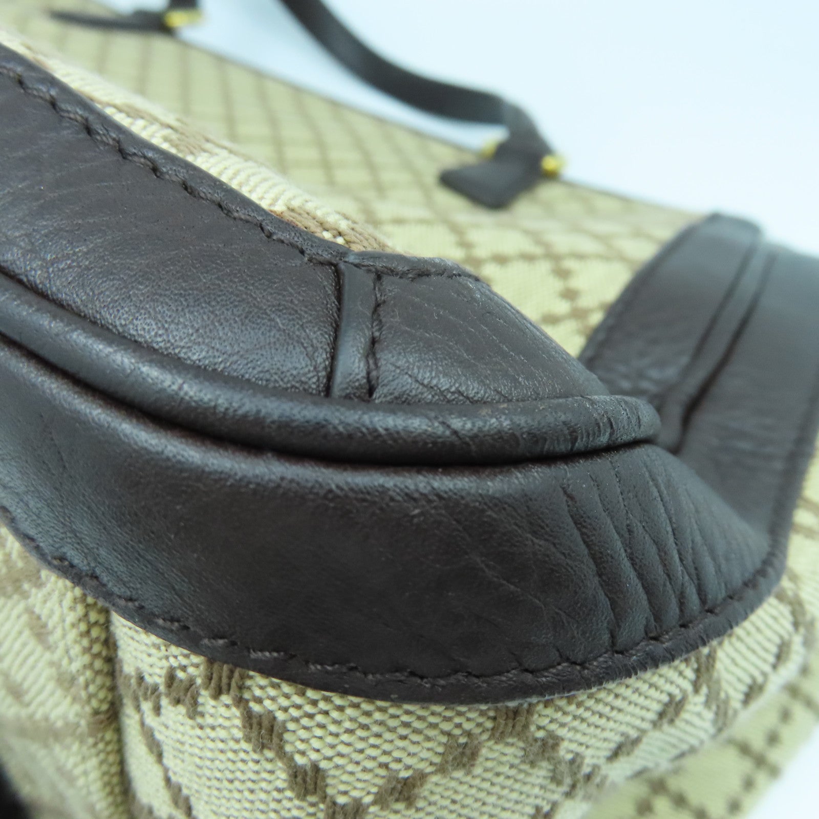 GUCCI 牛皮皮革/帆布Hand Bag金扣手挽袋啡色/米色