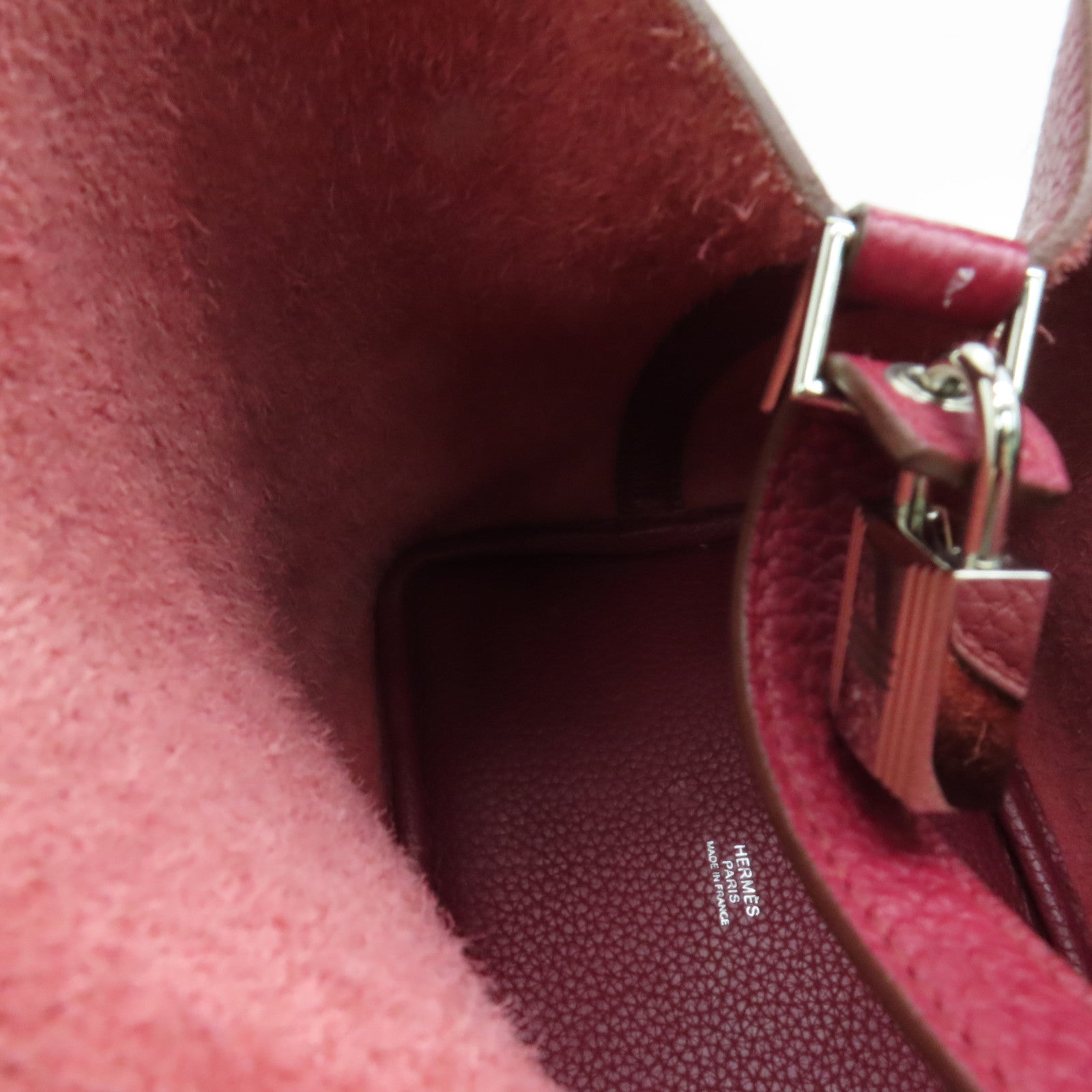 HERMES Clemence皮革Picotin PM Tote Bag銀扣手挽袋紅色