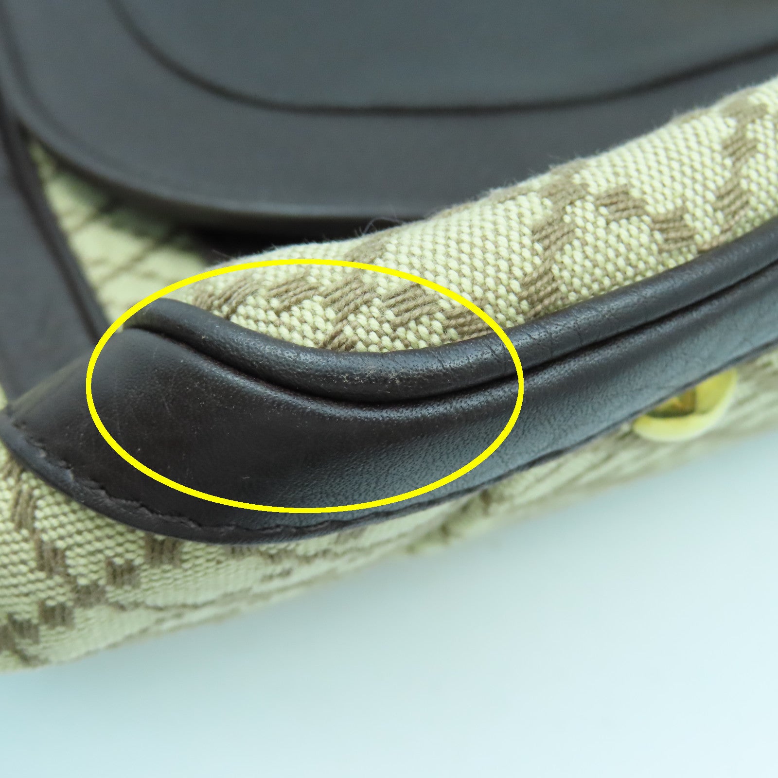GUCCI 牛皮皮革/帆布Hand Bag金扣手挽袋啡色/米色