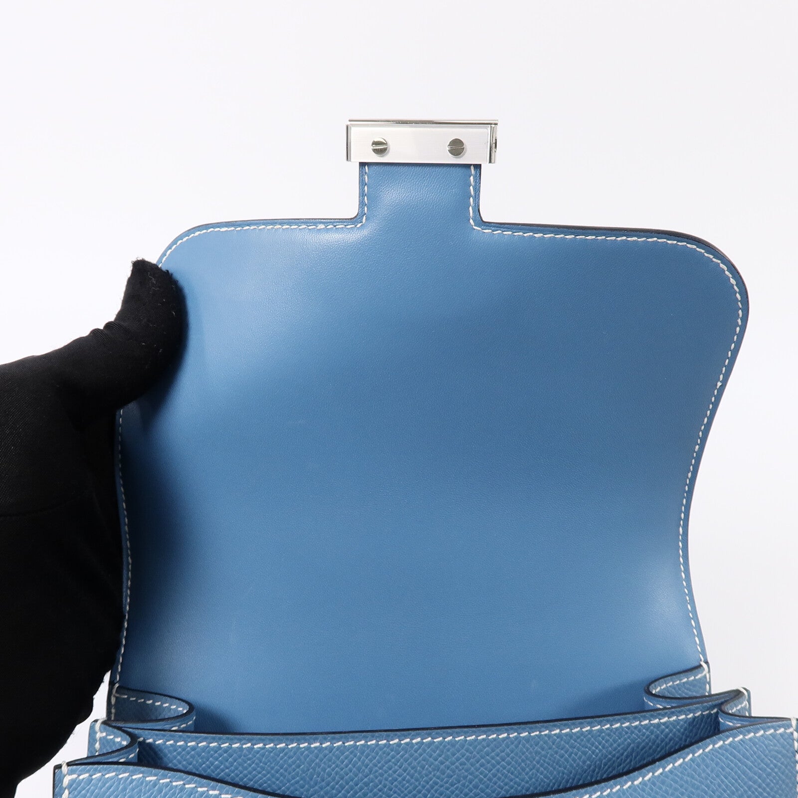 HERMES Epsom皮革Constance Mini肩背袋New Bleu Jean
