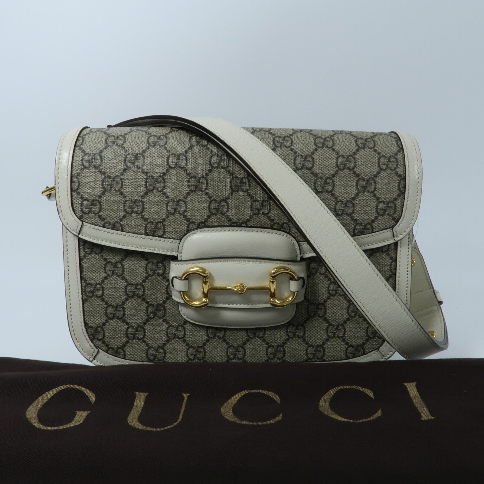 GUCCI 塗層帆布Horsebit 1955 Medium Shoulder Bag肩背袋