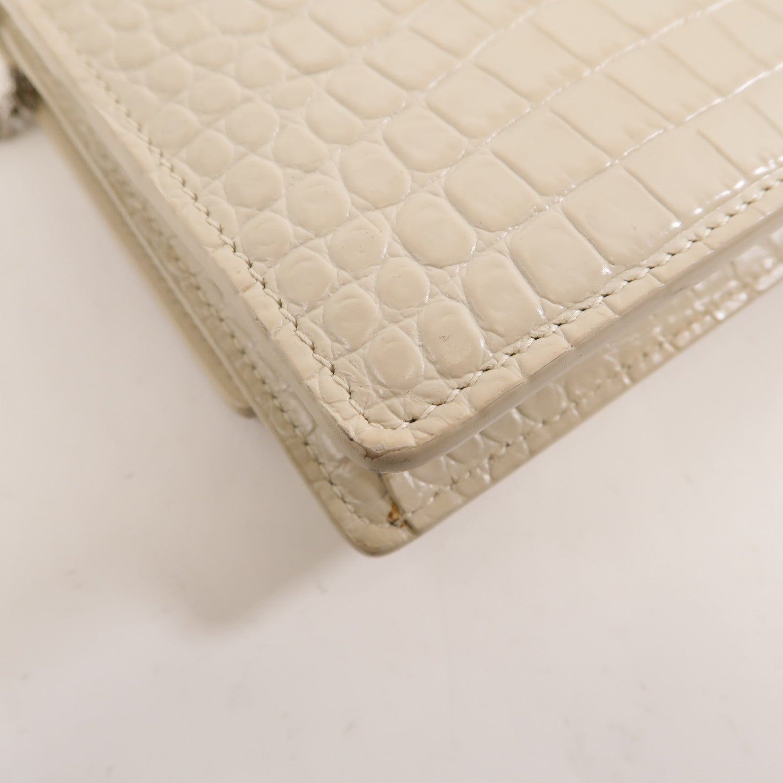 SAINT LAURENT 皮革2 Way Shoulder銀扣手挽肩背兩用袋白色