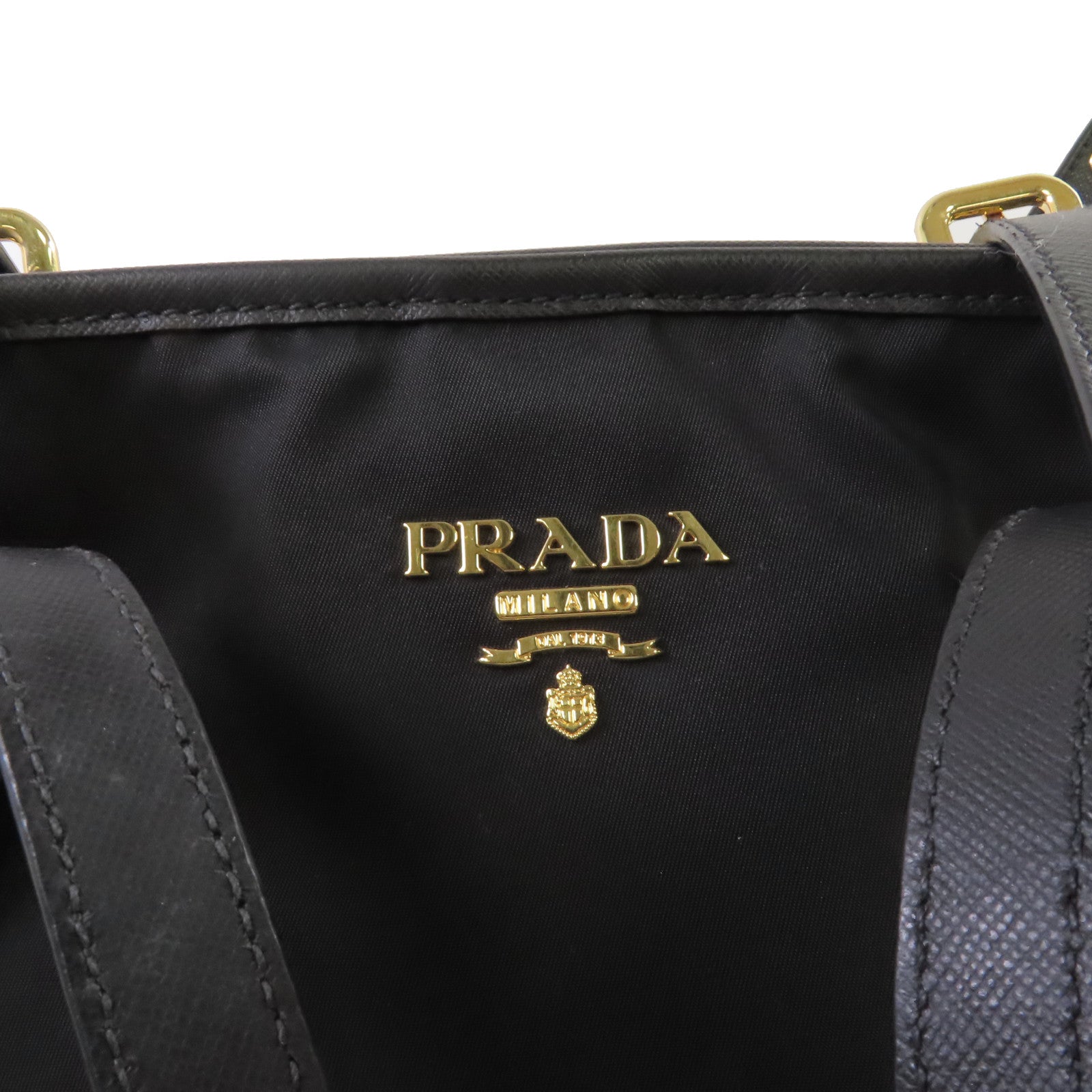 PRADA 尼龍Tote Bag金扣肩背袋黑色