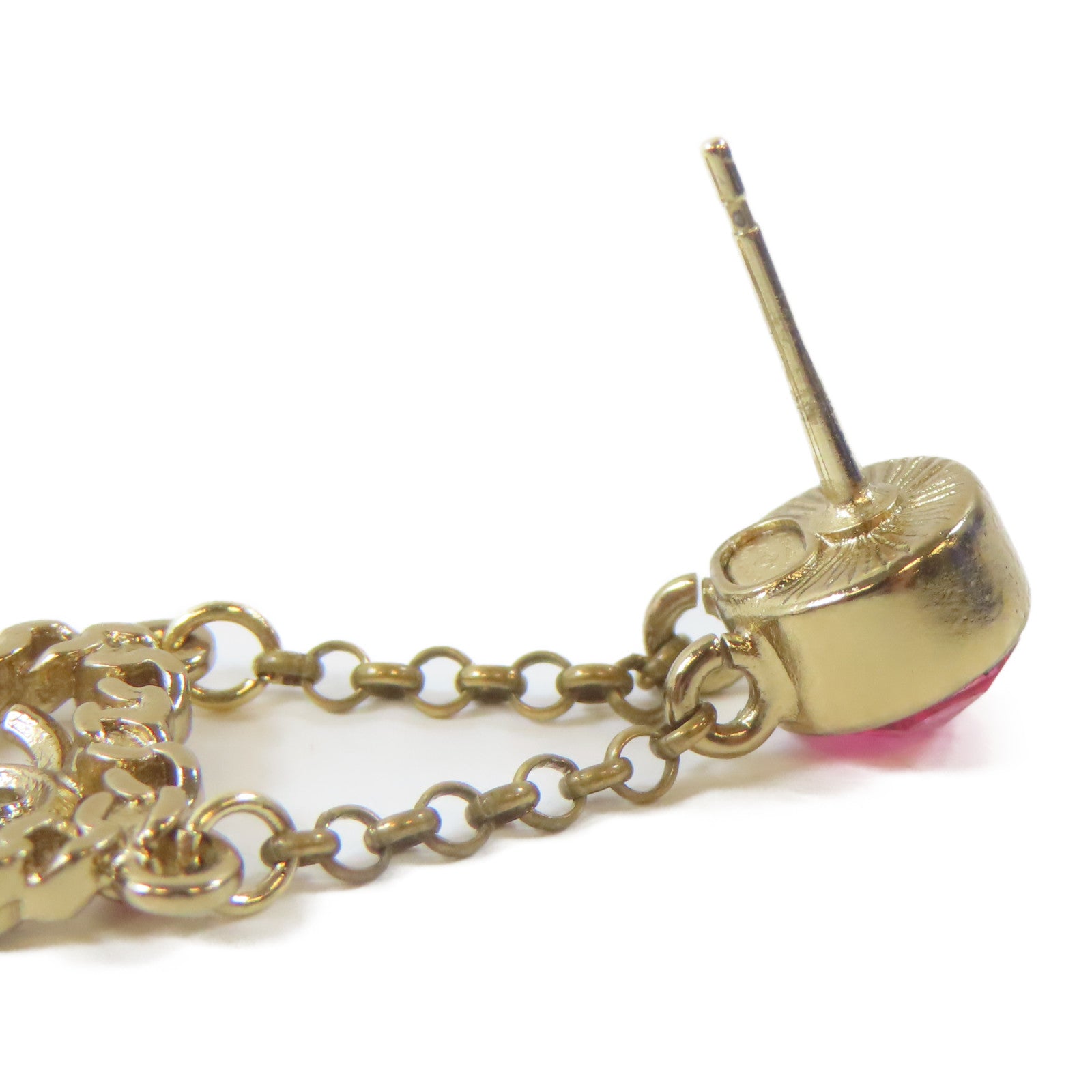 CHANEL 金屬/水晶Pierced Earrings耳環金色/粉紅色