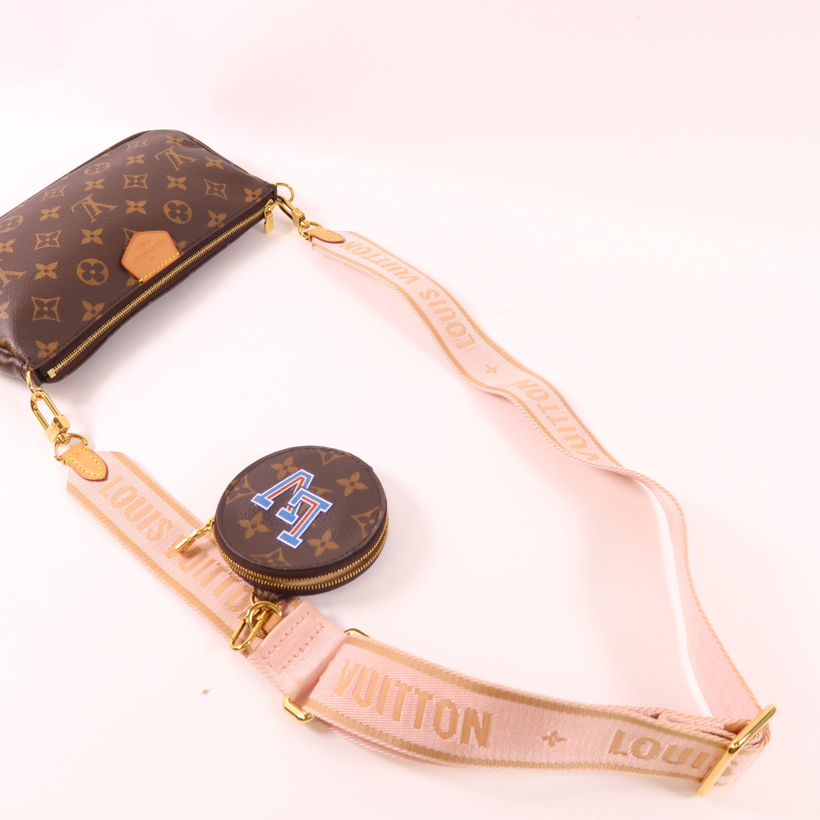 LOUIS VUITTON Monogram Multi Pochette Accessoires金扣手挽肩背兩用袋棕色