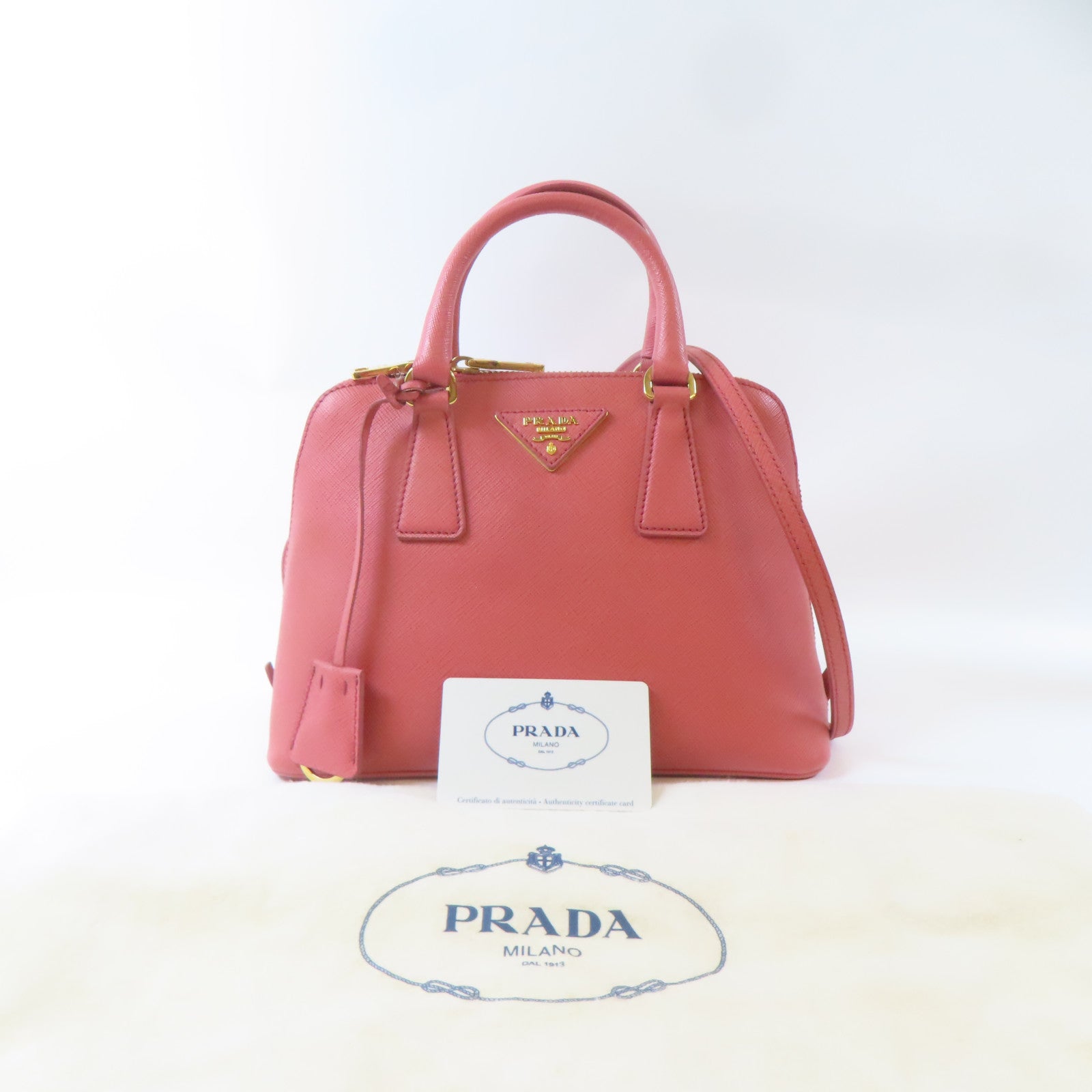 PRADA 牛皮皮革2 Way Shoulder金扣手挽肩背兩用袋粉紅色