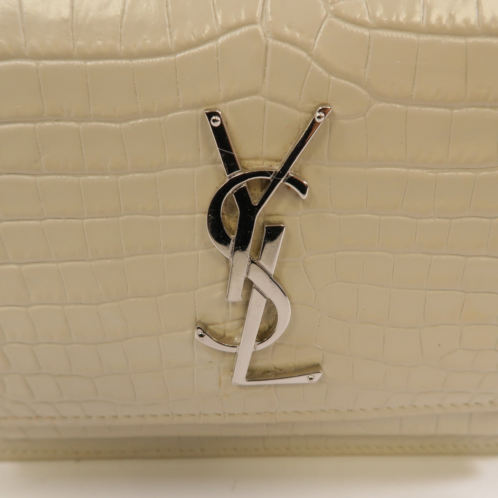 SAINT LAURENT 皮革2 Way Shoulder銀扣手挽肩背兩用袋白色