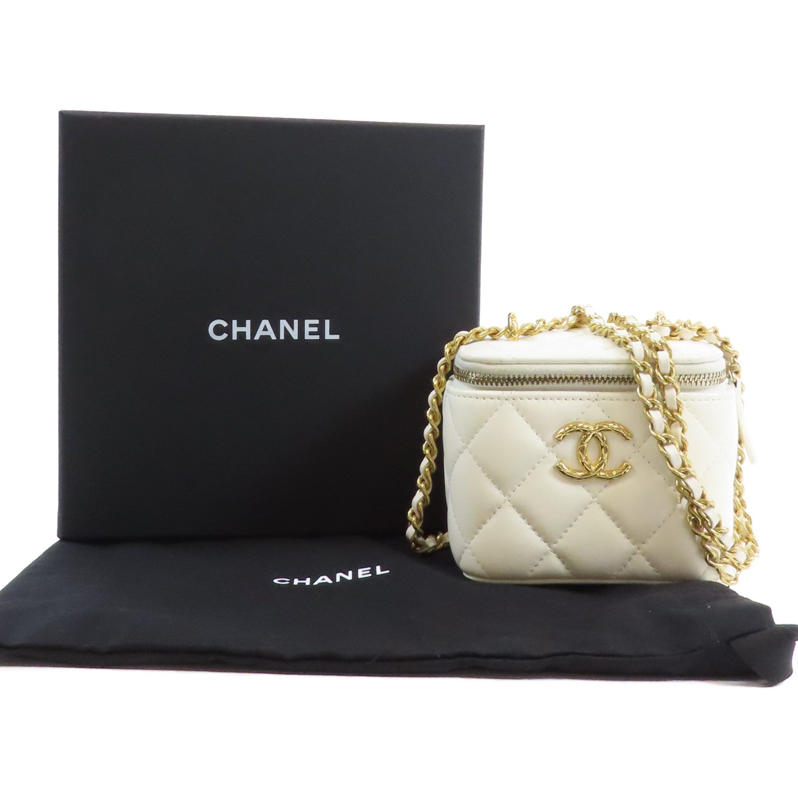 CHANEL 羊皮皮革Vanity Case金扣鏈帶肩背袋