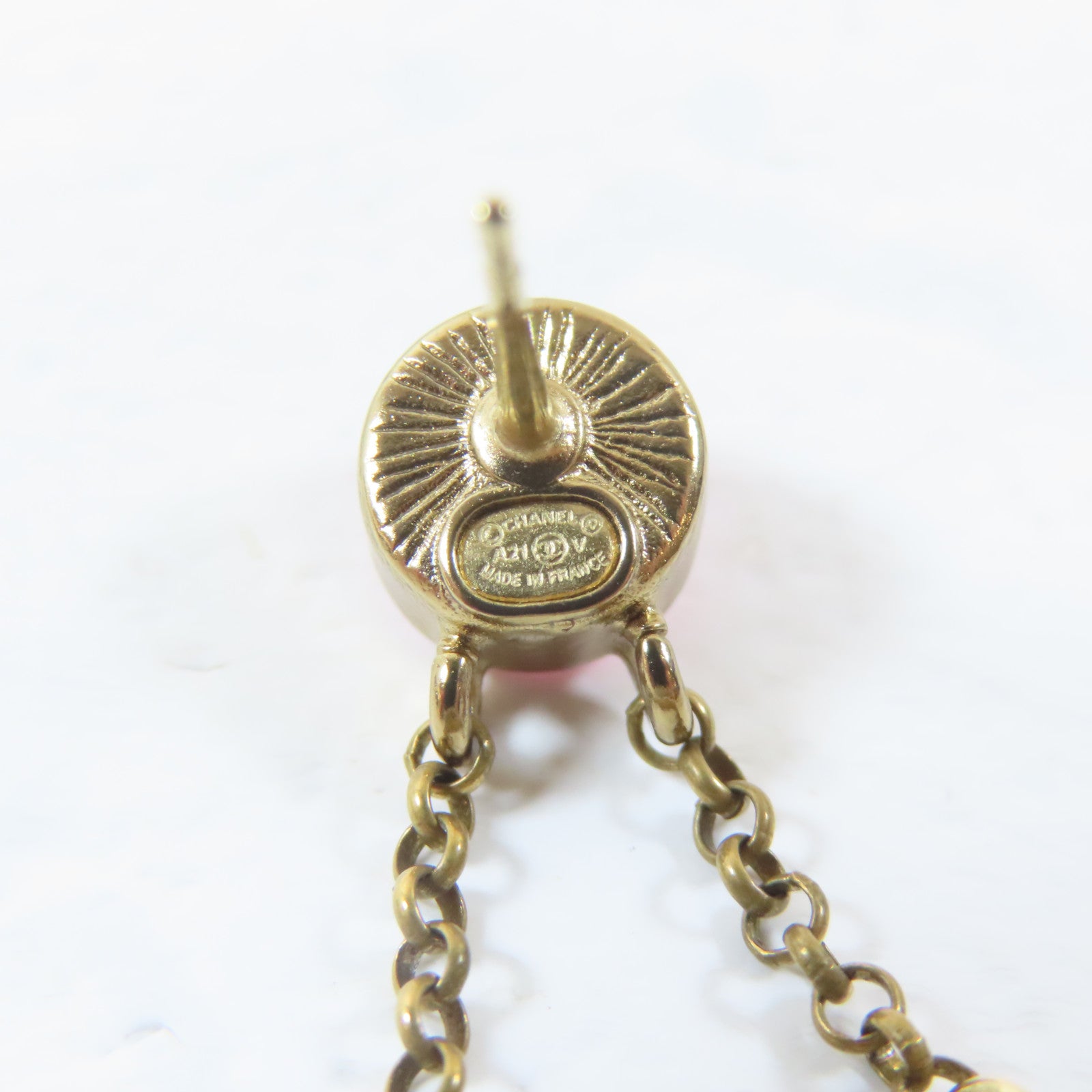 CHANEL 金屬/水晶Pierced Earrings耳環金色/粉紅色