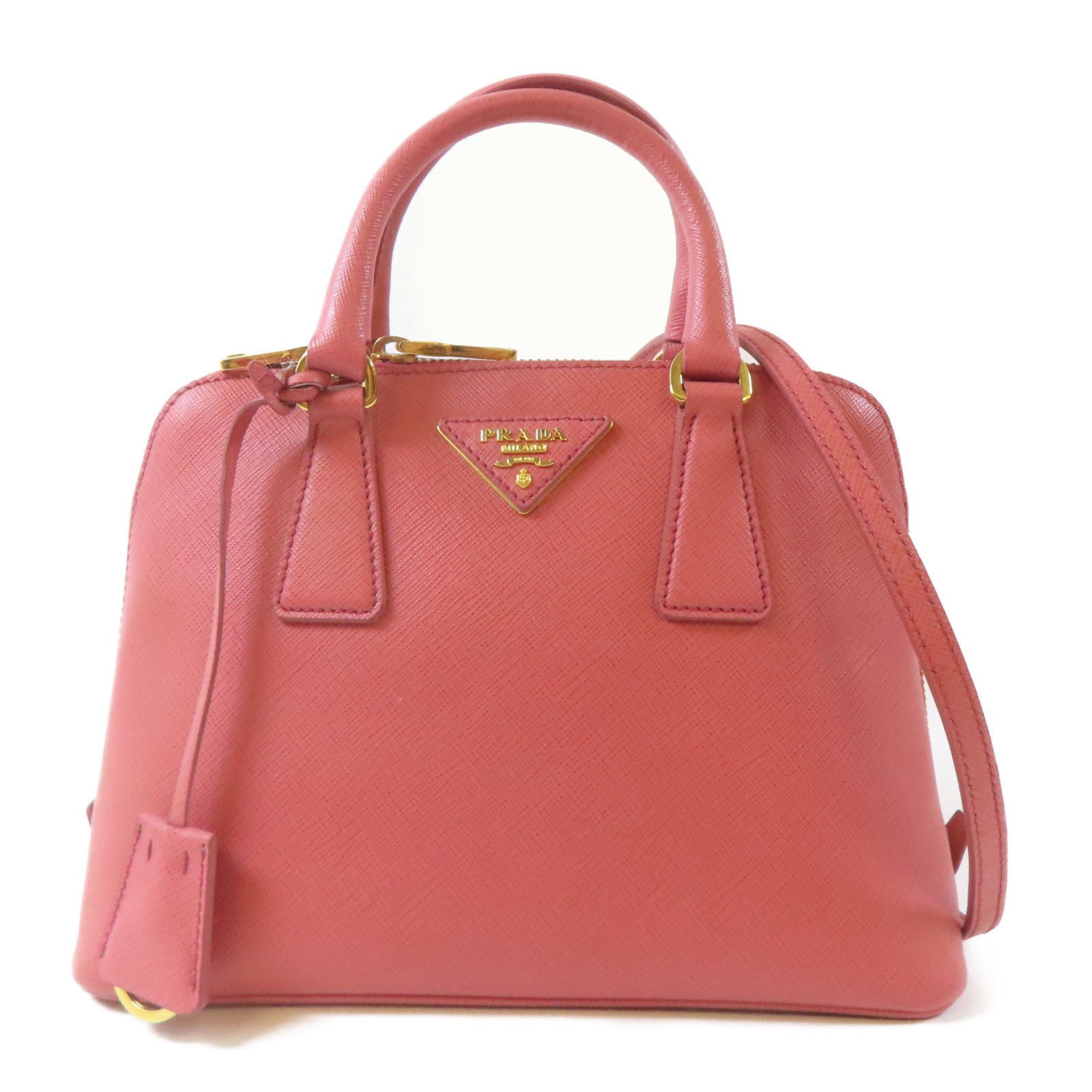 PRADA 牛皮皮革2 Way Shoulder金扣手挽肩背兩用袋粉紅色