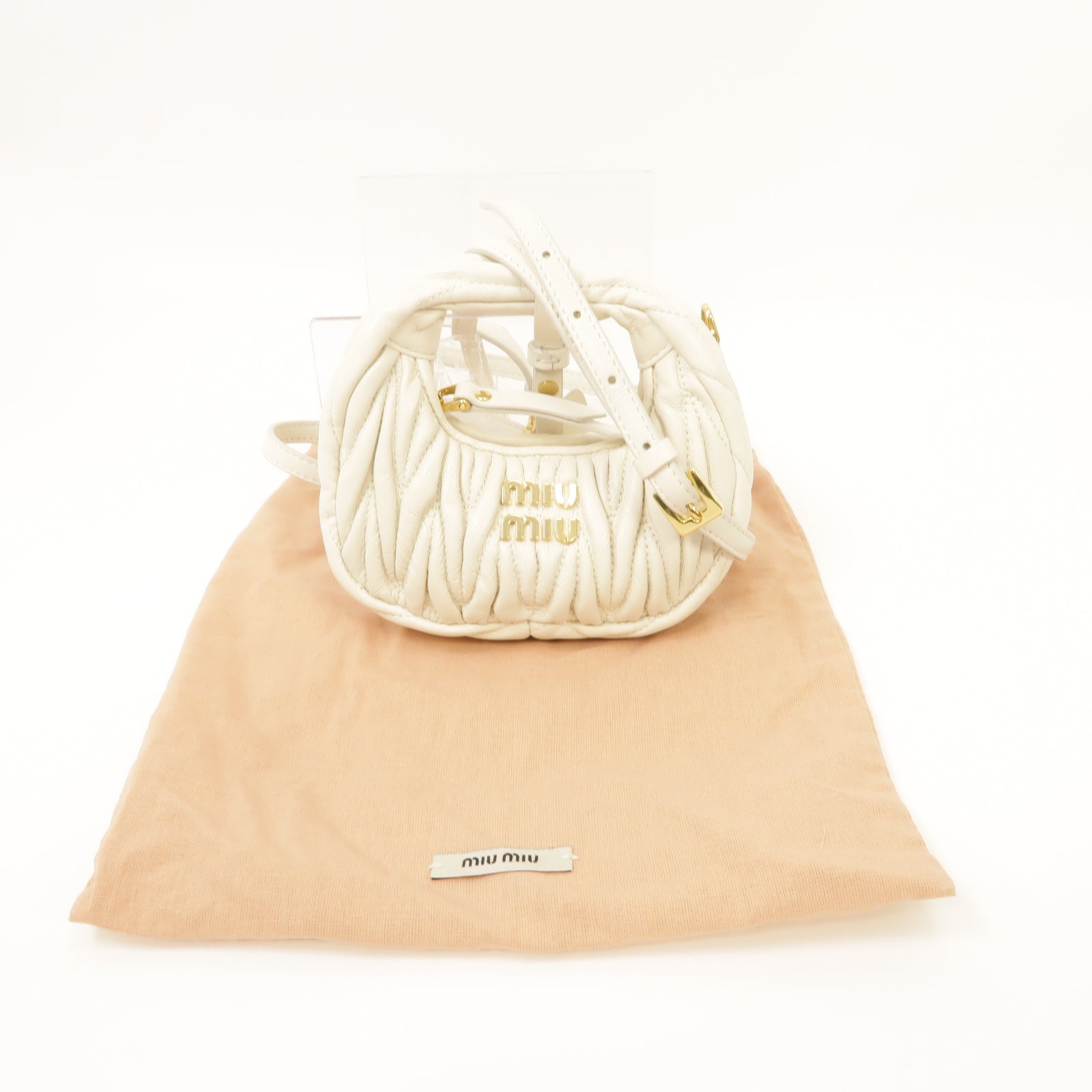 Miu Miu 【激減優惠】羊皮皮革2 Way Shoulder金扣手挽肩背兩用袋白色