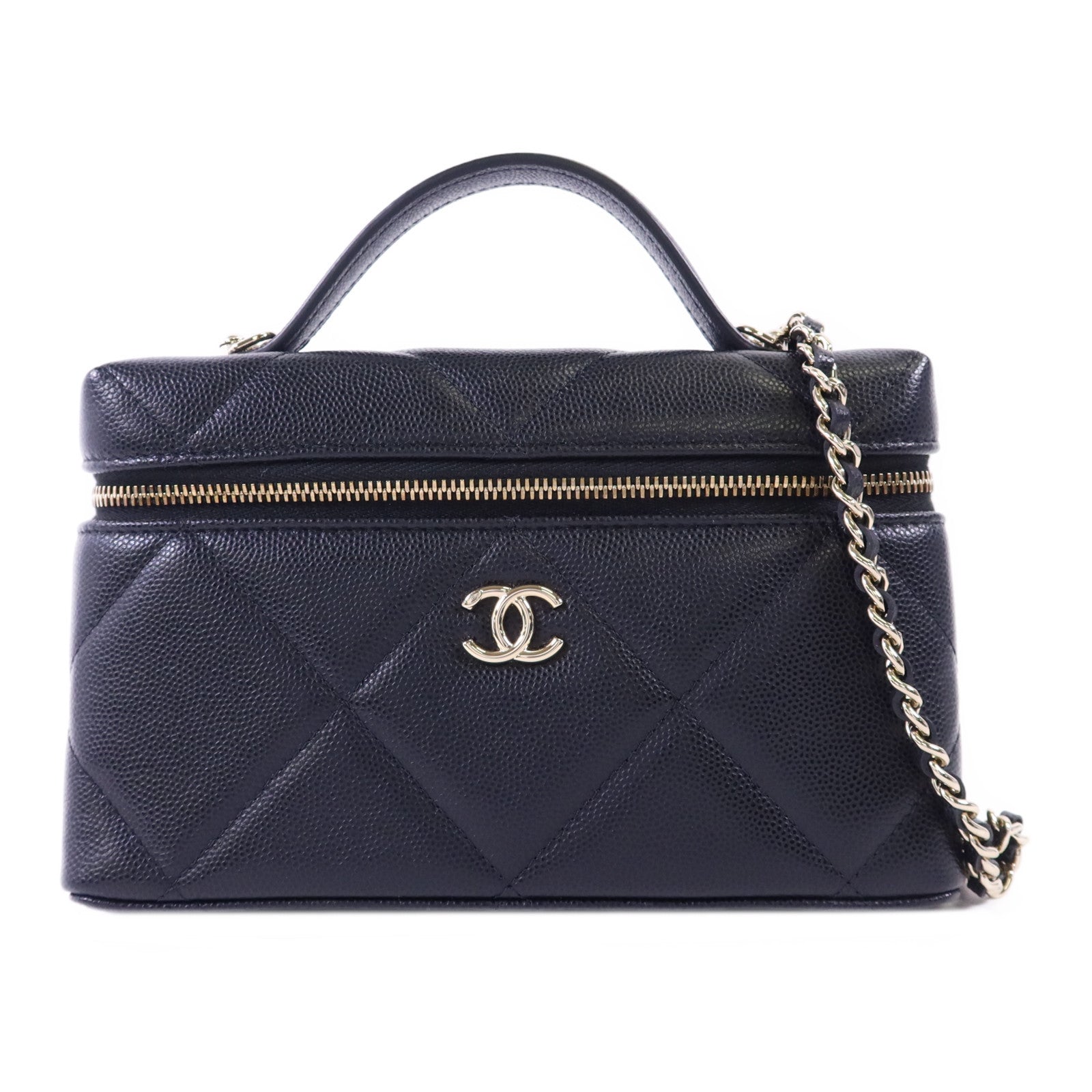 CHANEL 牛皮皮革Vanity With Chain金扣手挽肩背兩用袋