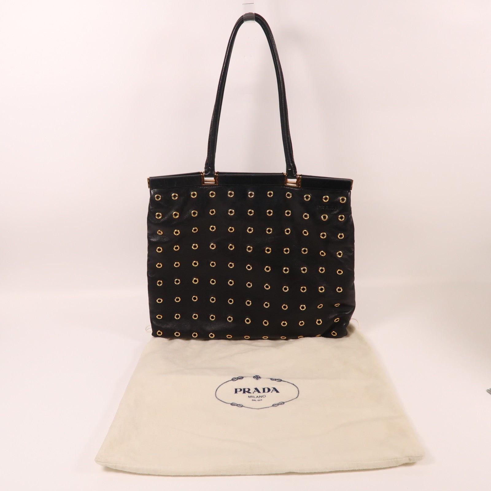 PRADA 牛皮皮革Shoulder Bag金扣肩背袋黑色