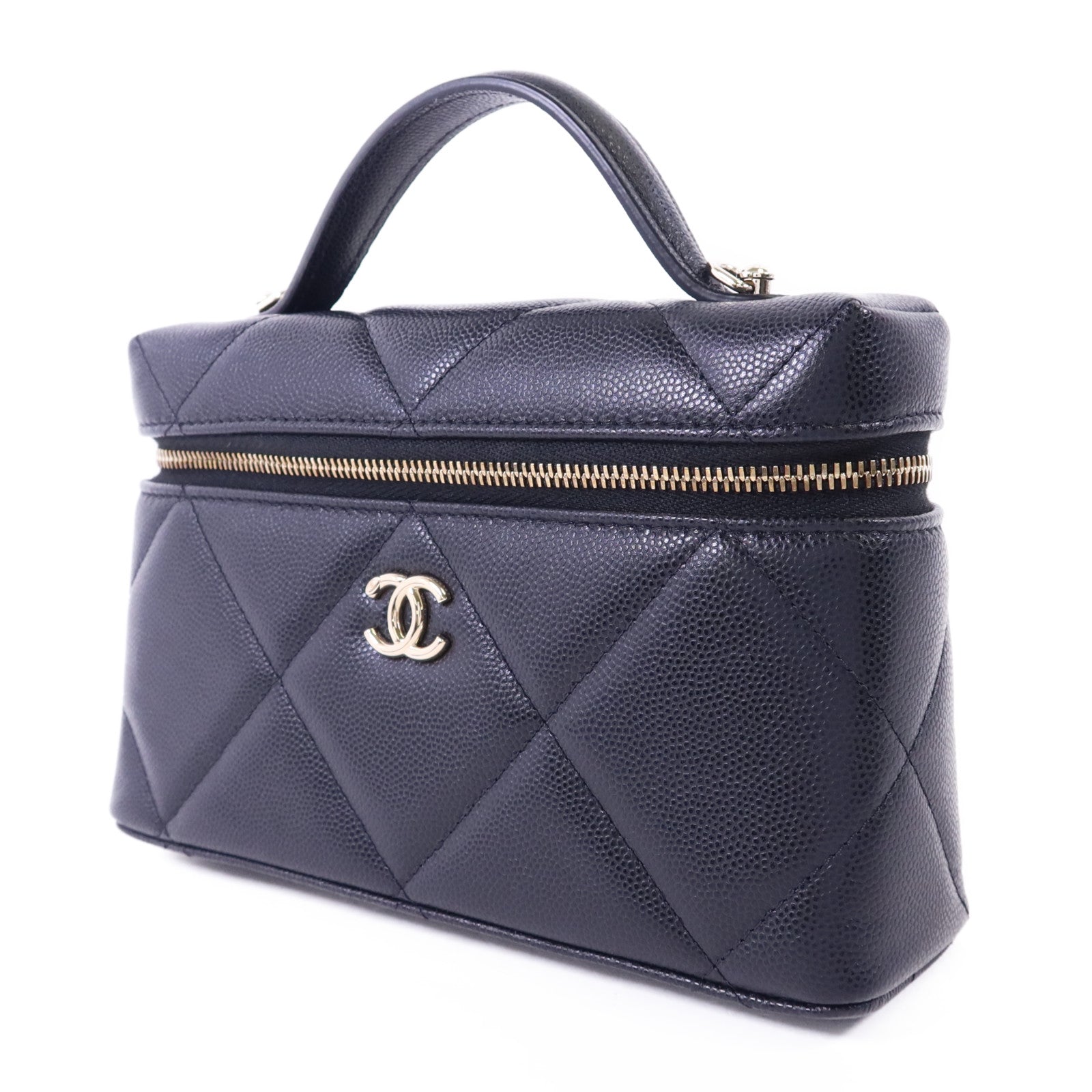 CHANEL 牛皮皮革Vanity With Chain金扣手挽肩背兩用袋