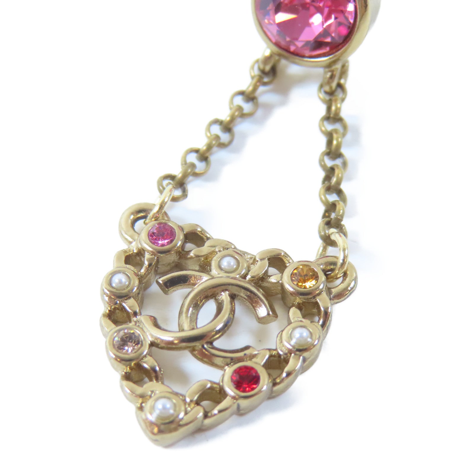 CHANEL 金屬/水晶Pierced Earrings耳環金色/粉紅色