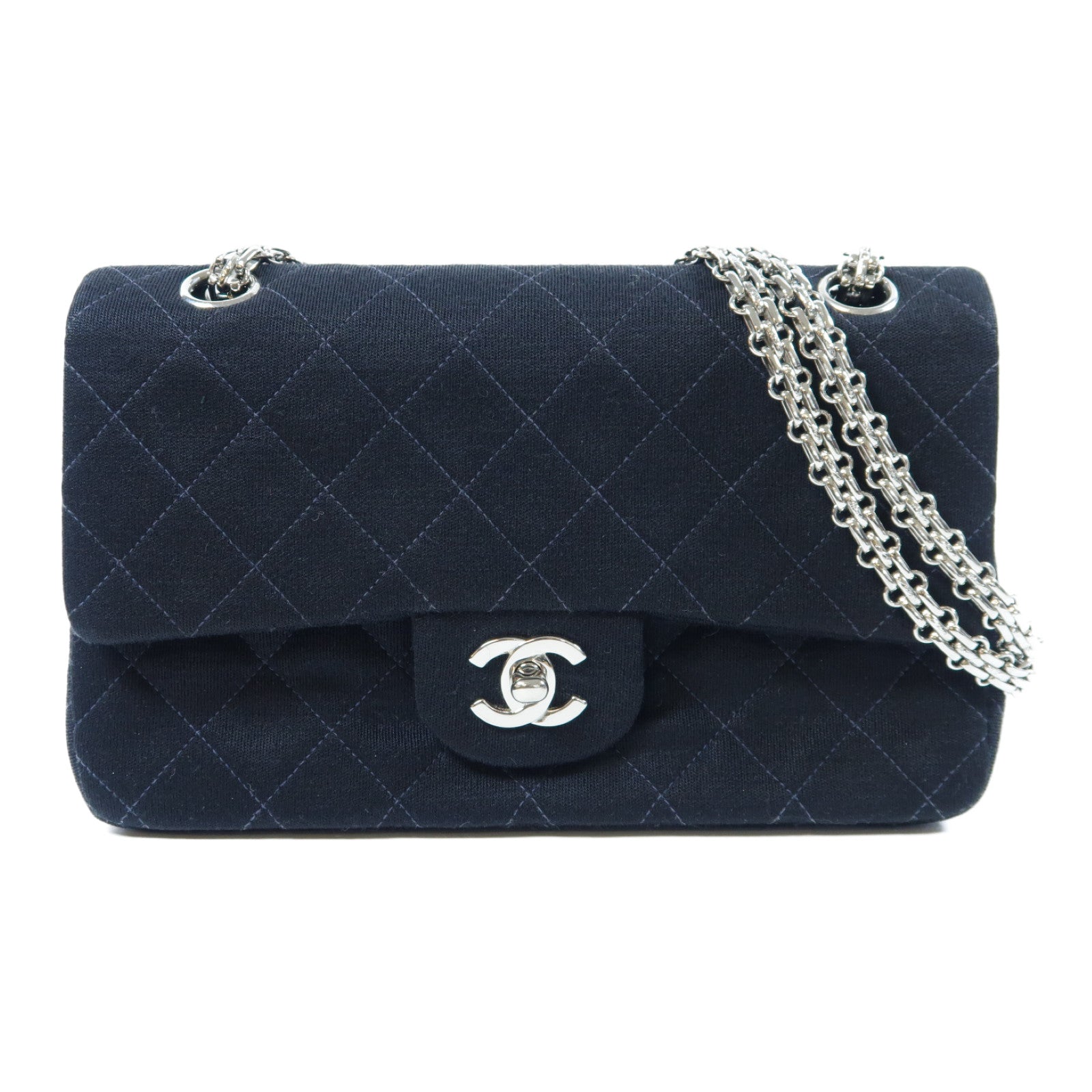 CHANEL 【激減優惠】菱格帆布Classic 23cm銀扣鏈帶肩背袋黑色