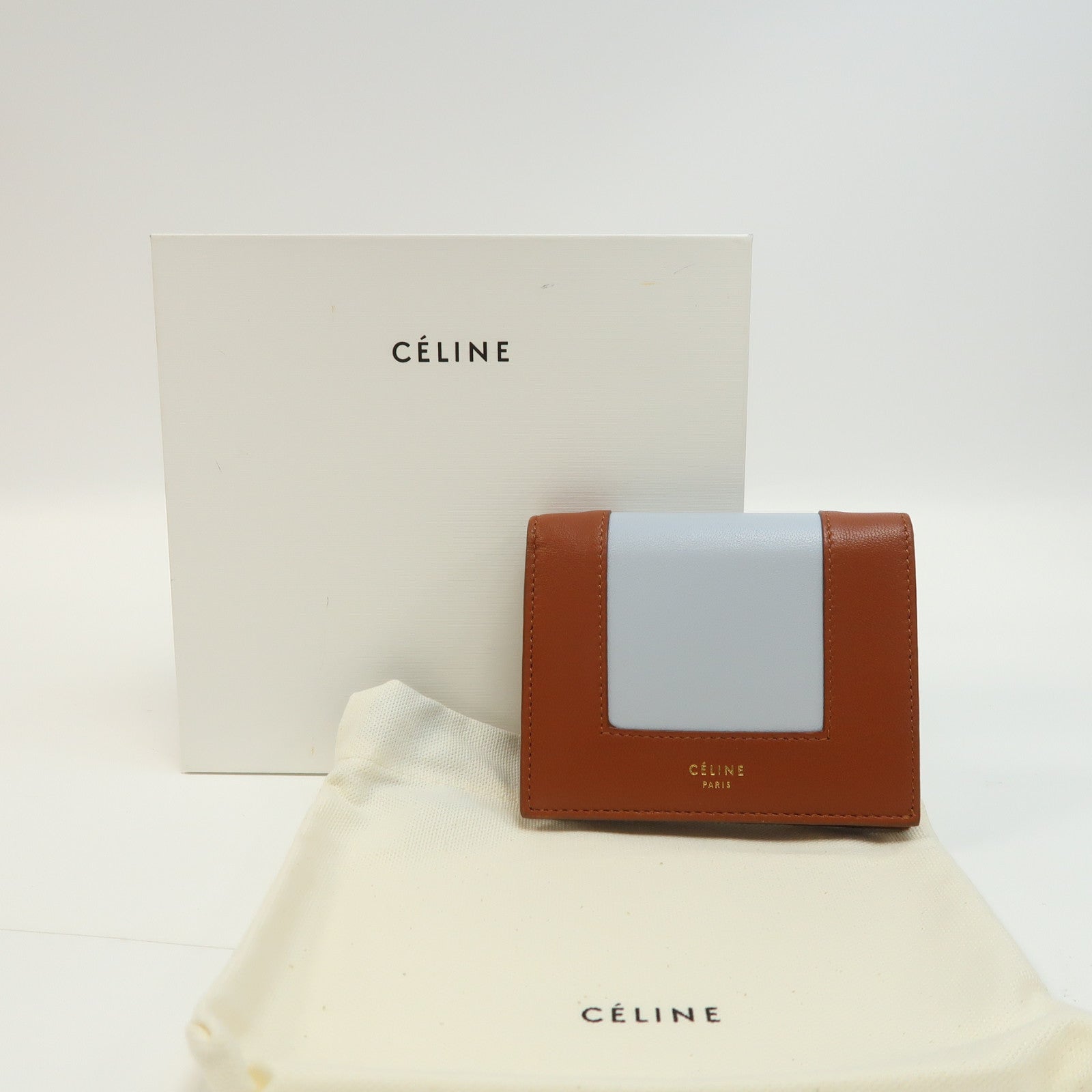CELINE 【激減優惠】牛皮皮革Wallet金扣錢包啡色/淺藍色