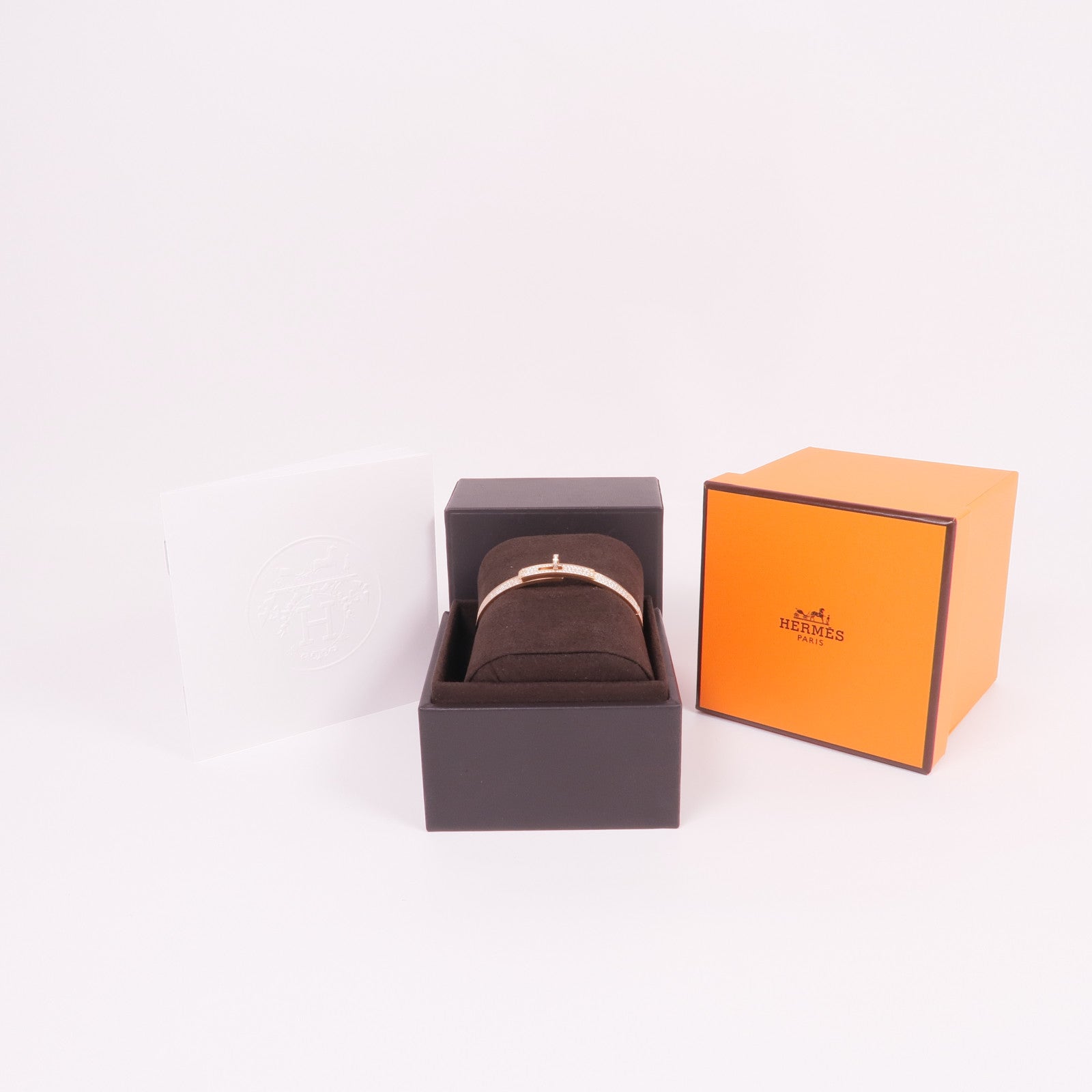 HERMES 18K玫瑰金Kelly Bracelet Small Model鑽石手鐲