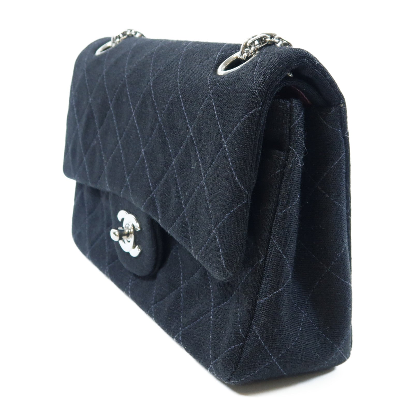 CHANEL 【激減優惠】菱格帆布Classic 23cm銀扣鏈帶肩背袋黑色