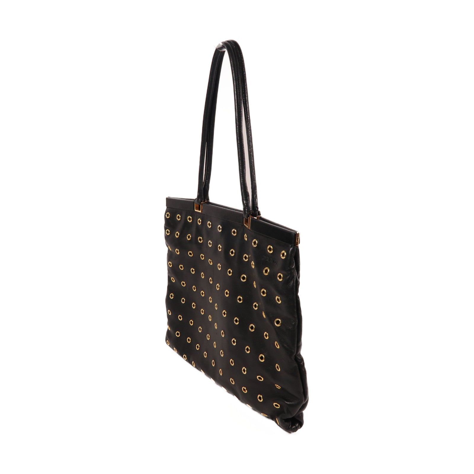 PRADA 牛皮皮革Shoulder Bag金扣肩背袋黑色