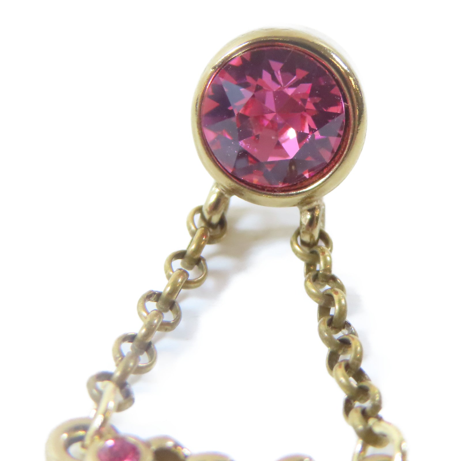 CHANEL 金屬/水晶Pierced Earrings耳環金色/粉紅色