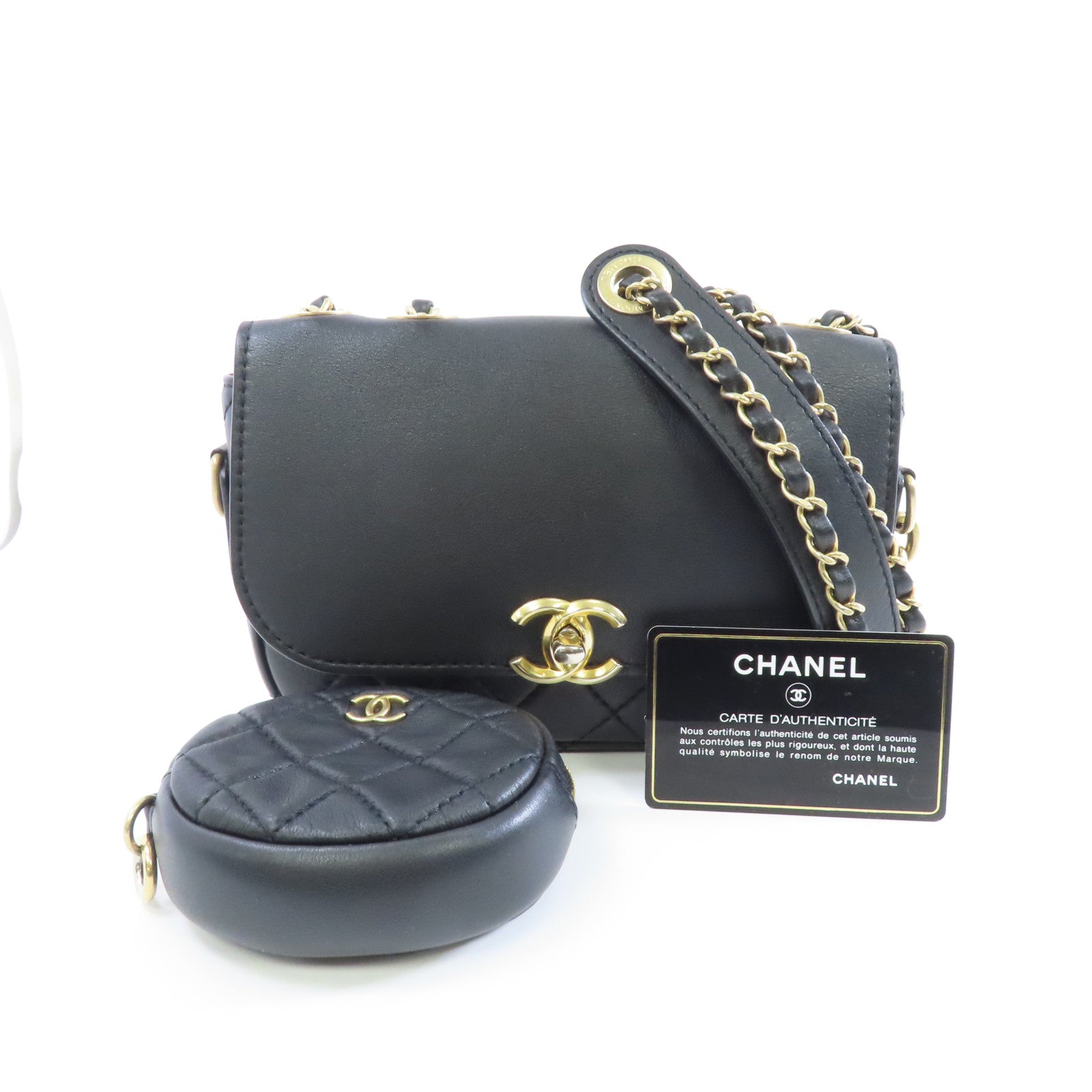CHANEL 【激減優惠】菱格牛皮皮革Chain Shoulder Bag金扣鏈帶肩背袋黑色