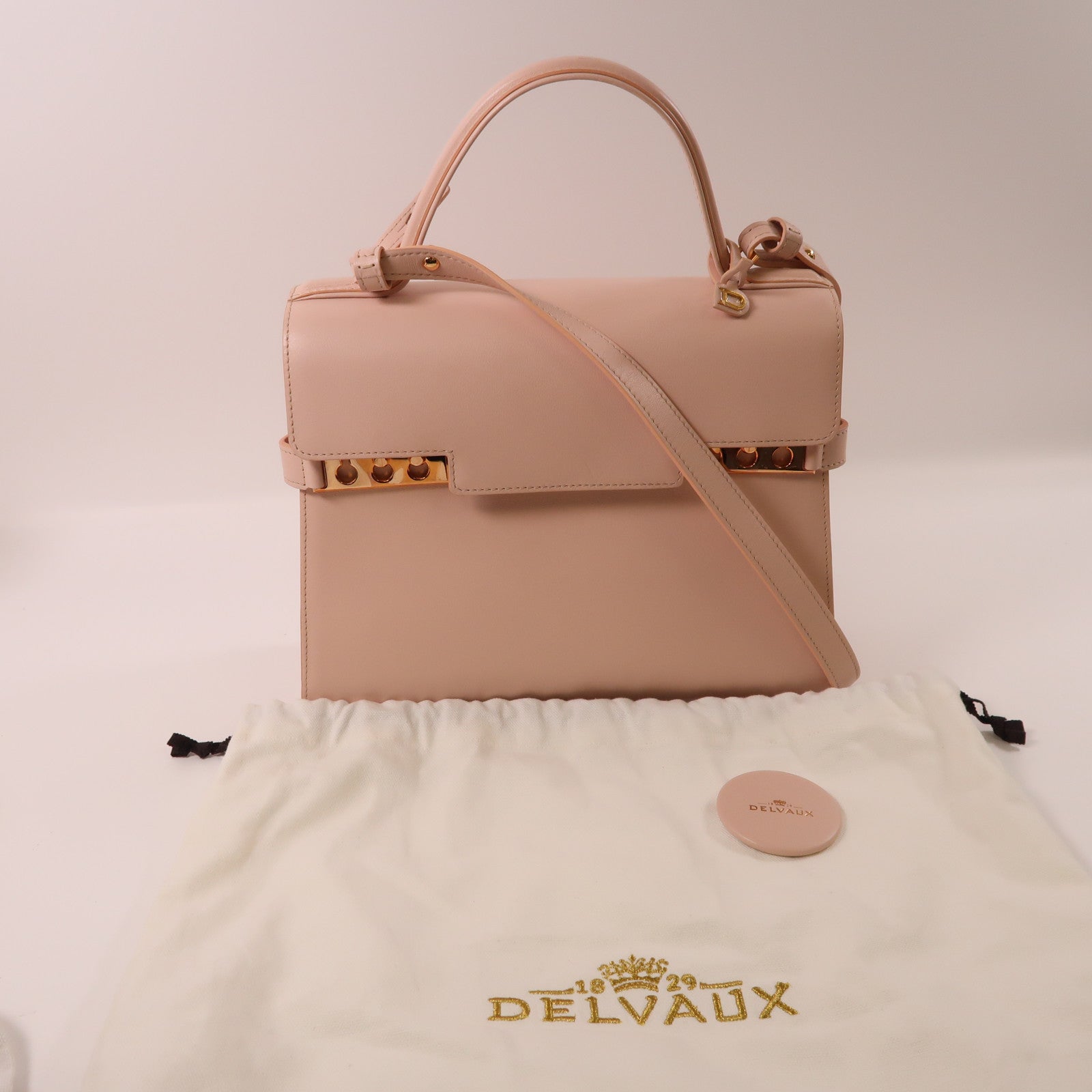 Delvaux 牛皮皮革Tempete MM金扣手挽肩背兩用袋