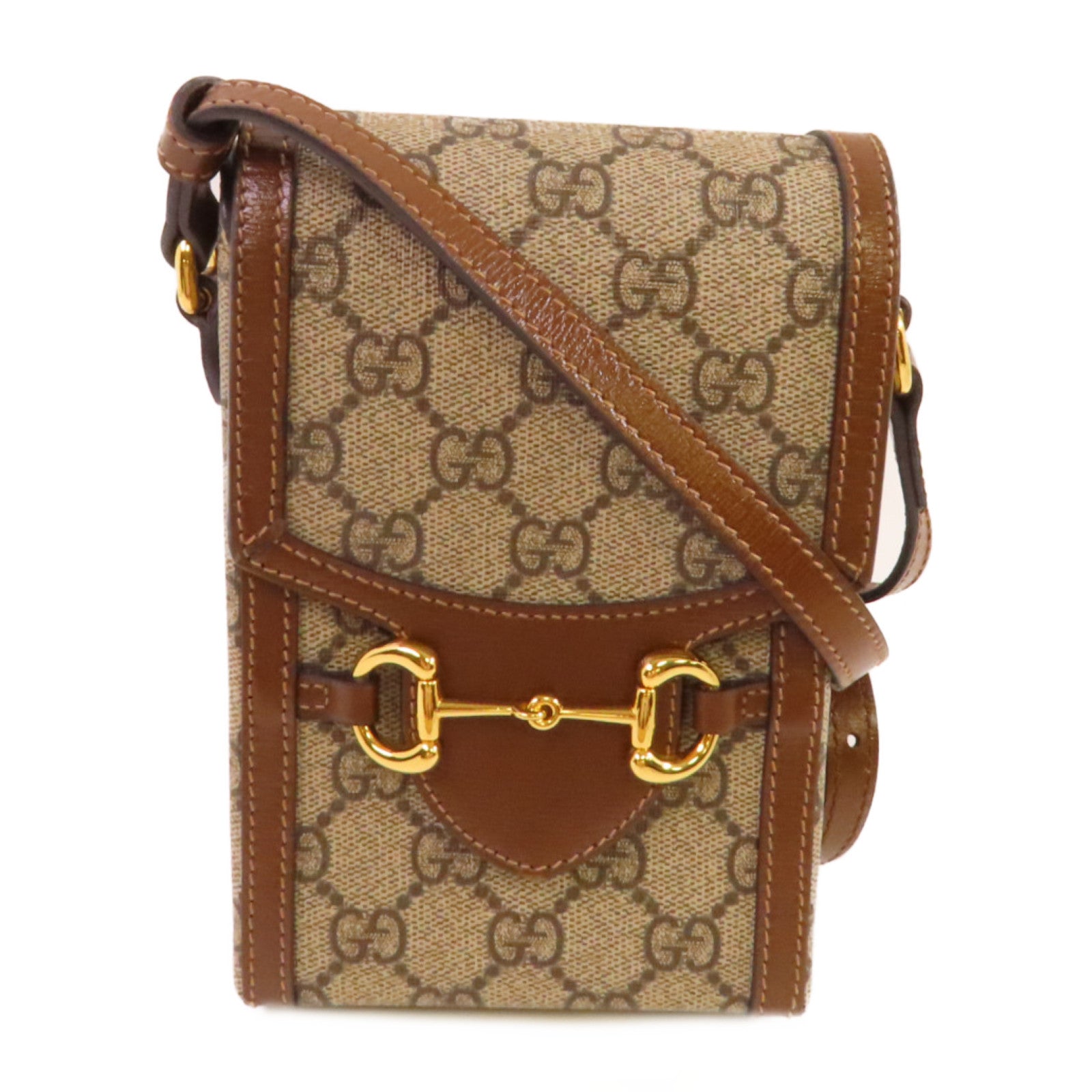 GUCCI 塗層帆布Horsebit 1955 Shoulder Bag金扣肩背袋啡色