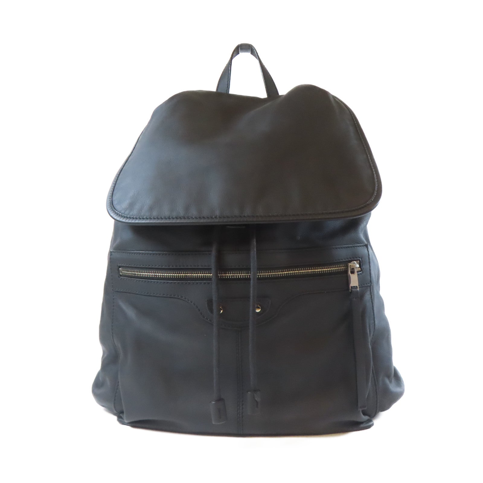 BALENCIAGA 牛皮皮革Rucksack銀扣背包黑色